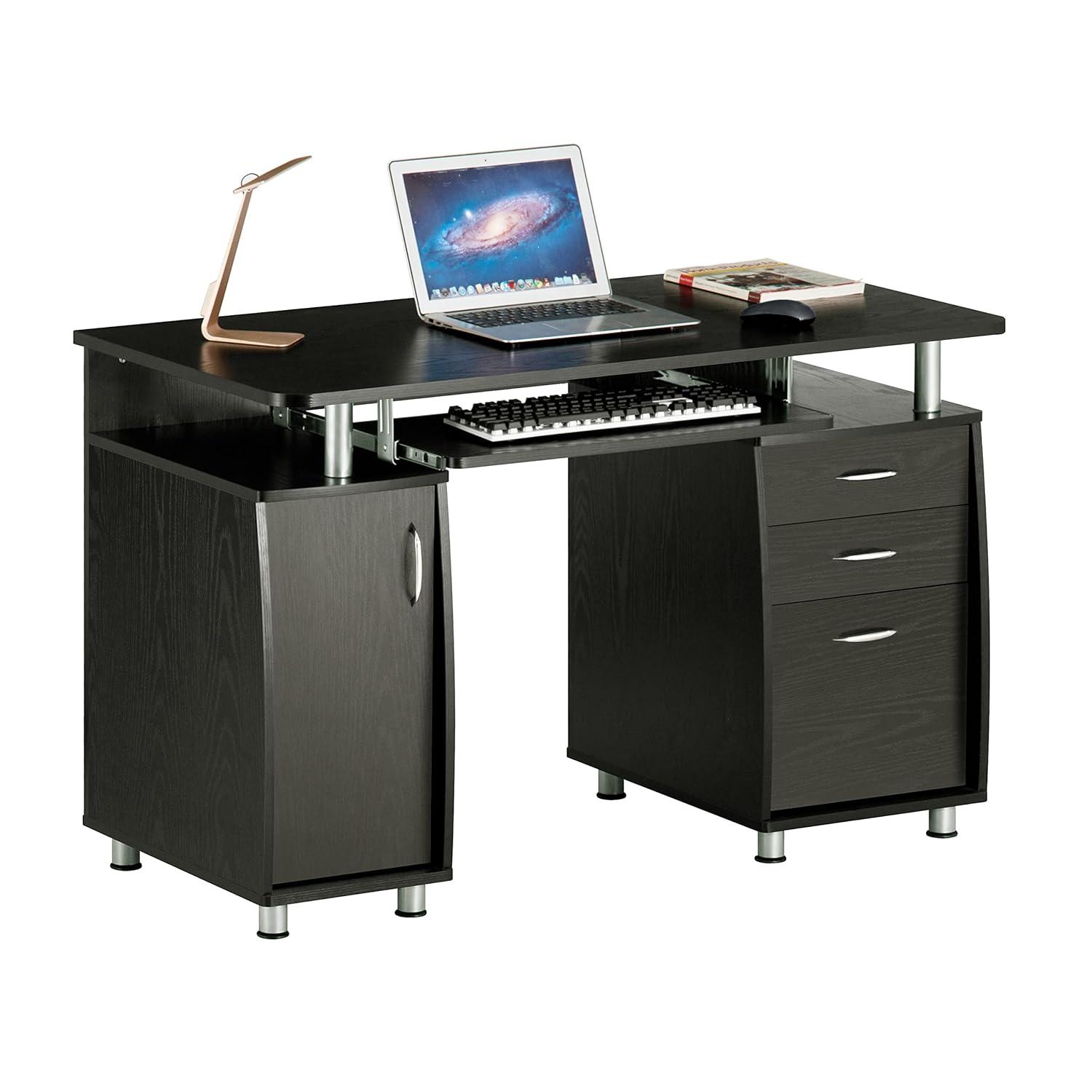 Complete Workstation Computer Desk with Storage Espresso- Techni Mobili: MDF Office Furniture, Keyboard Tray