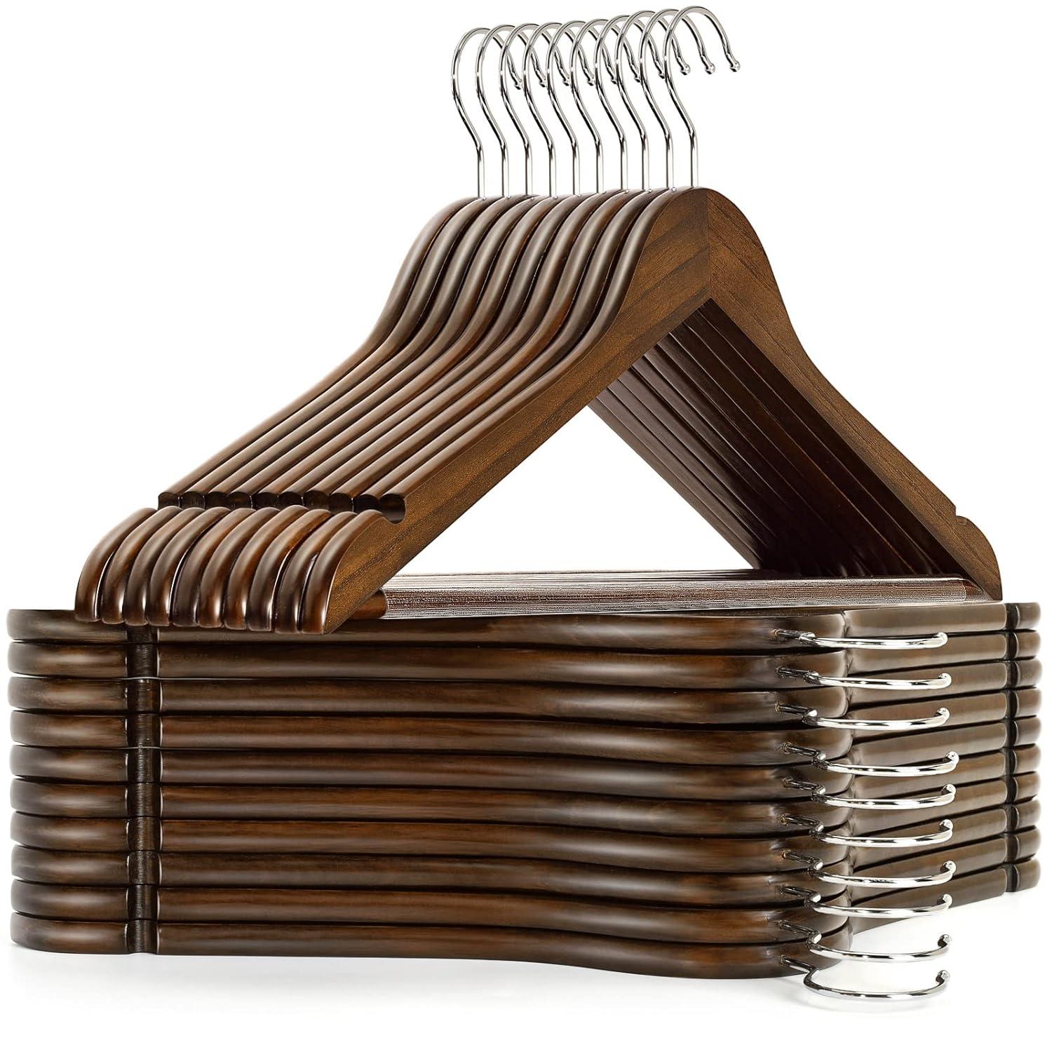 Walnut Wood Anti-Slip Suit Hangers with Chrome Hooks, 17.5"