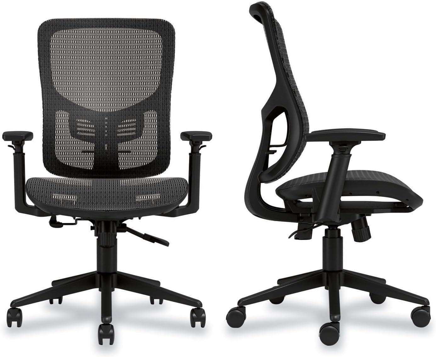 Alera Hollins Ergonomic Mesh Swivel Task Chair, Supports Up to 275 lb, 18.57 to 22.54 Seat Height, Black Seat/Back, Black Base