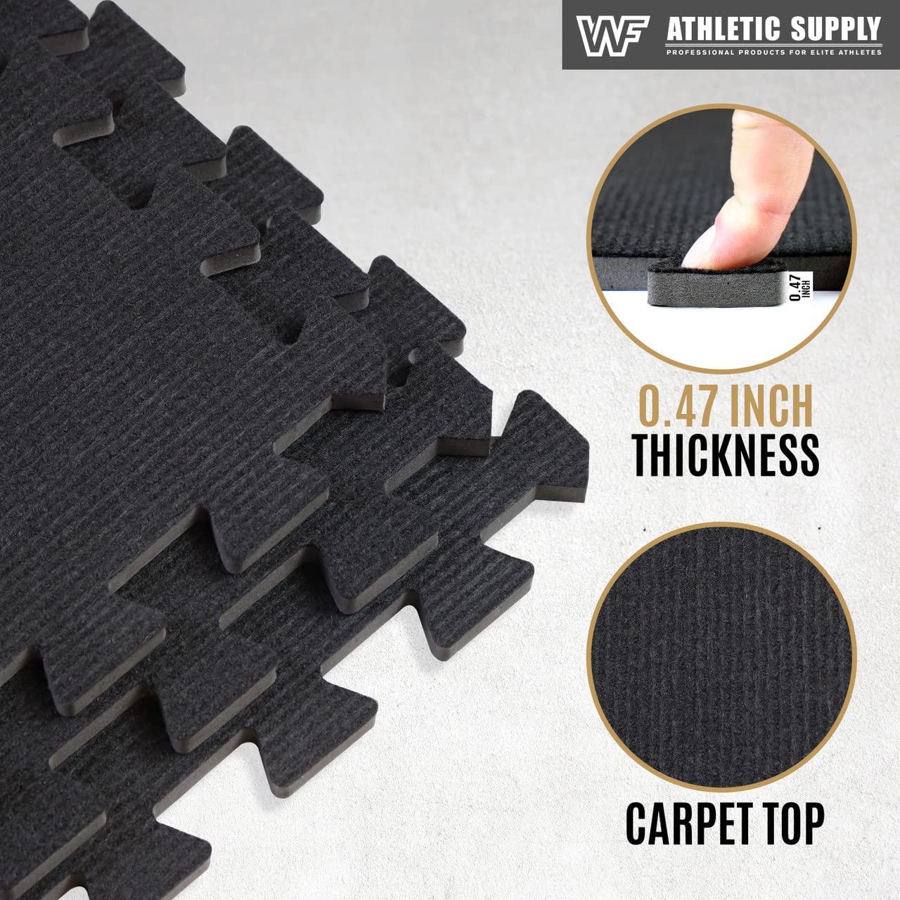 Black Carpet Texture Top 24 in. x 24 in. x 12 mm Interlocking Tiles for Home Gym Kids Room and Living Room (24 sq. ft.)