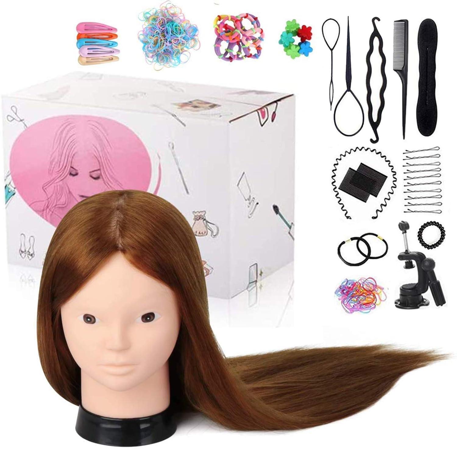 Brown 24" Human Hair Cosmetology Mannequin Head with Tools