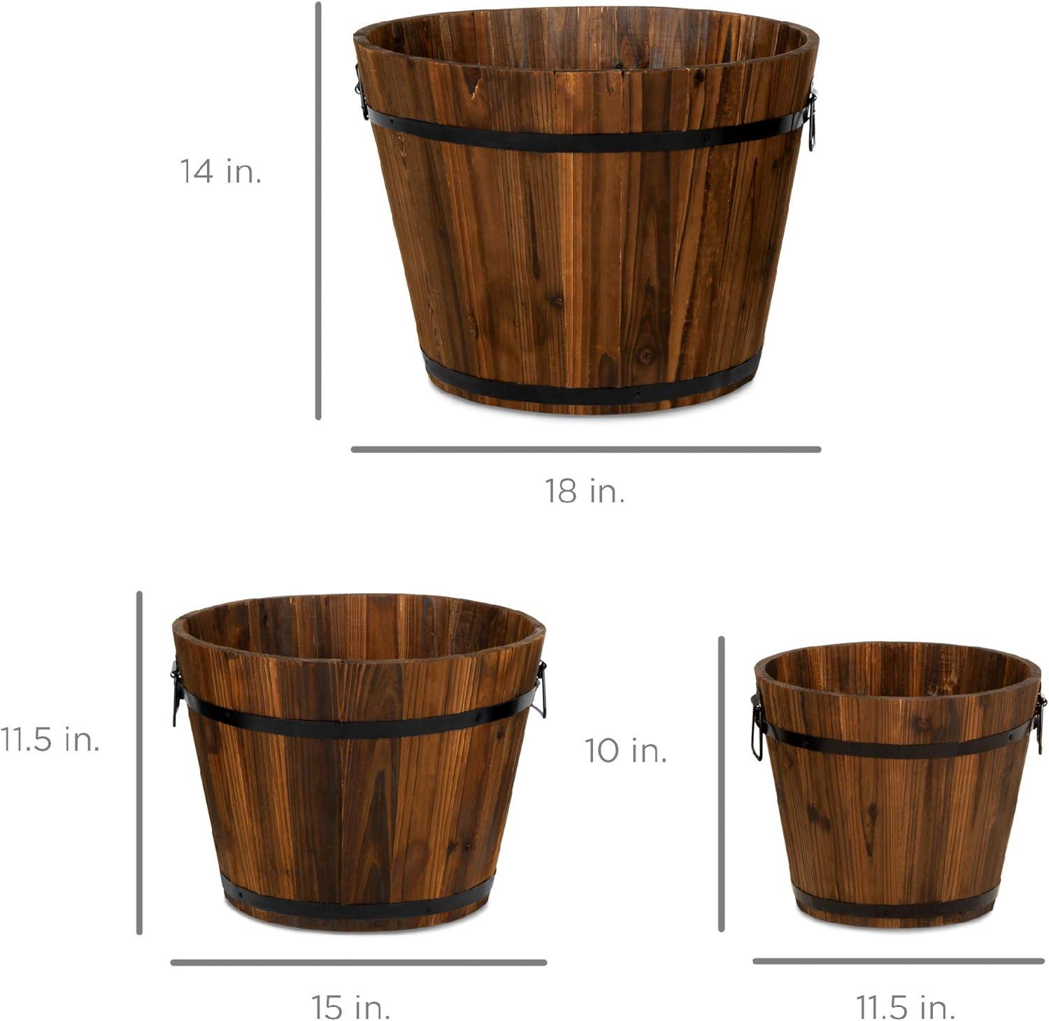 Rustic Wooden Barrel Trio Planters for Indoor & Outdoor Elegance