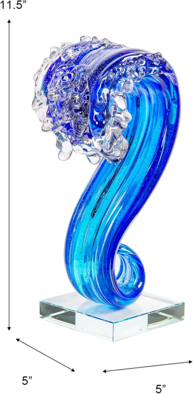 Pacific Wave Glass Sculpture/Figurine in Blue Finish