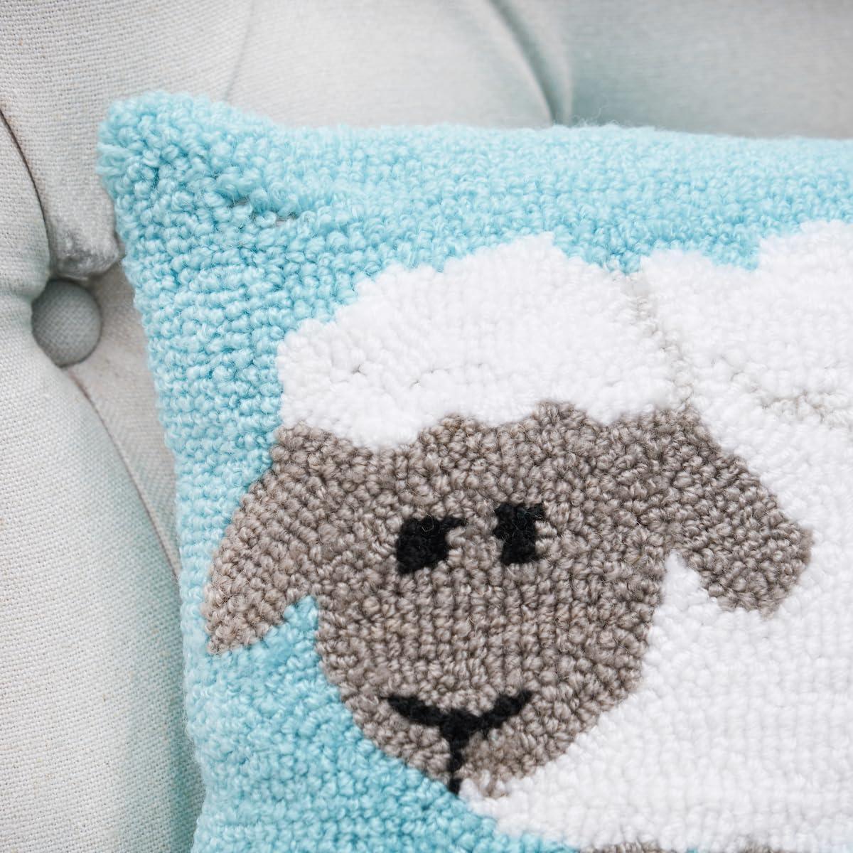 C&F Home 12" x 12" Fluffy Sheep Hooked Spring Easter Themed Small/Petite Accent Throw Pillow