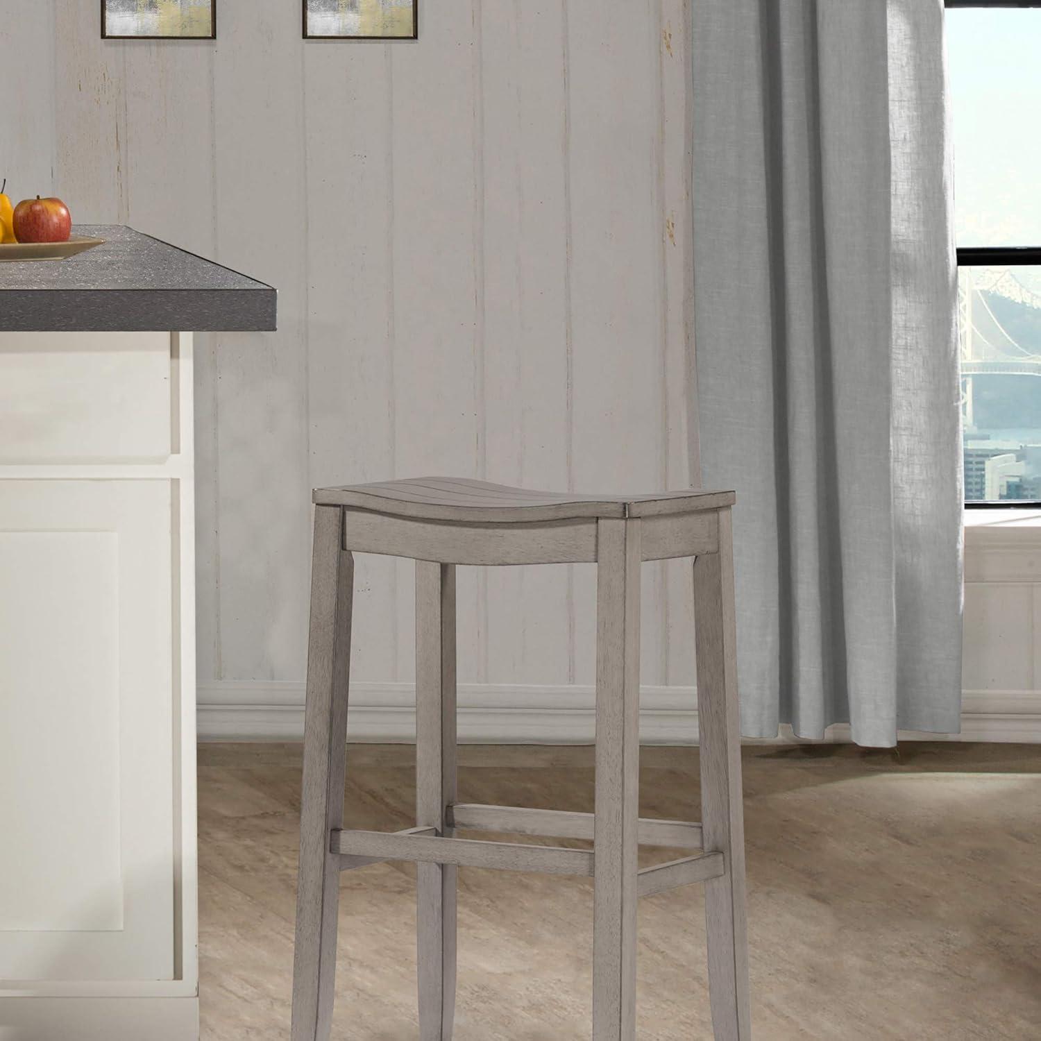 Aged Gray Wood Saddle-Style Backless Counter Stool