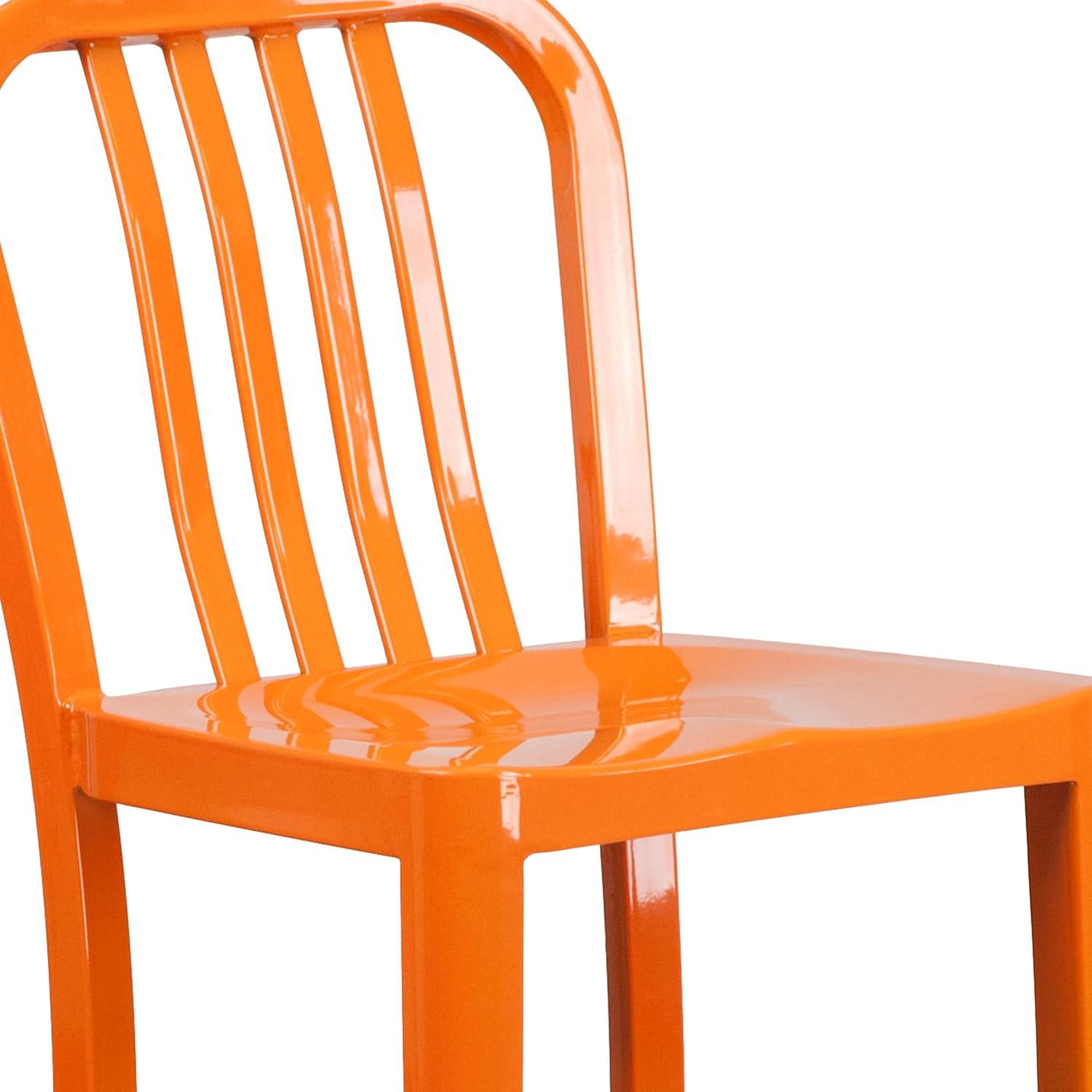 Flash Furniture Commercial Grade 30" High Orange Metal Indoor-Outdoor Barstool with Vertical Slat Back