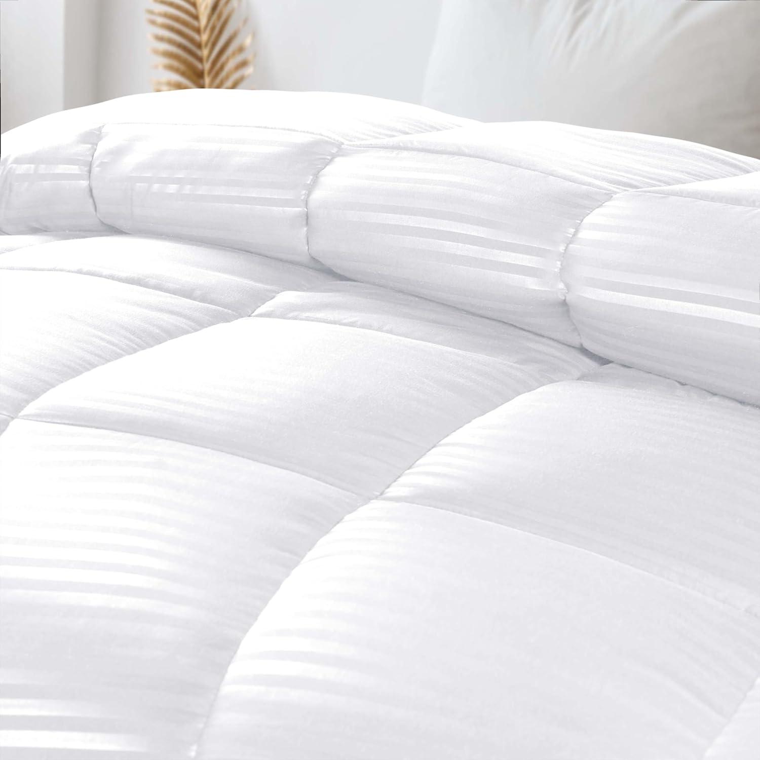 Striped Reversible Box-Quilt Brushed Microfiber Medium Weight Down Alternative Comforter