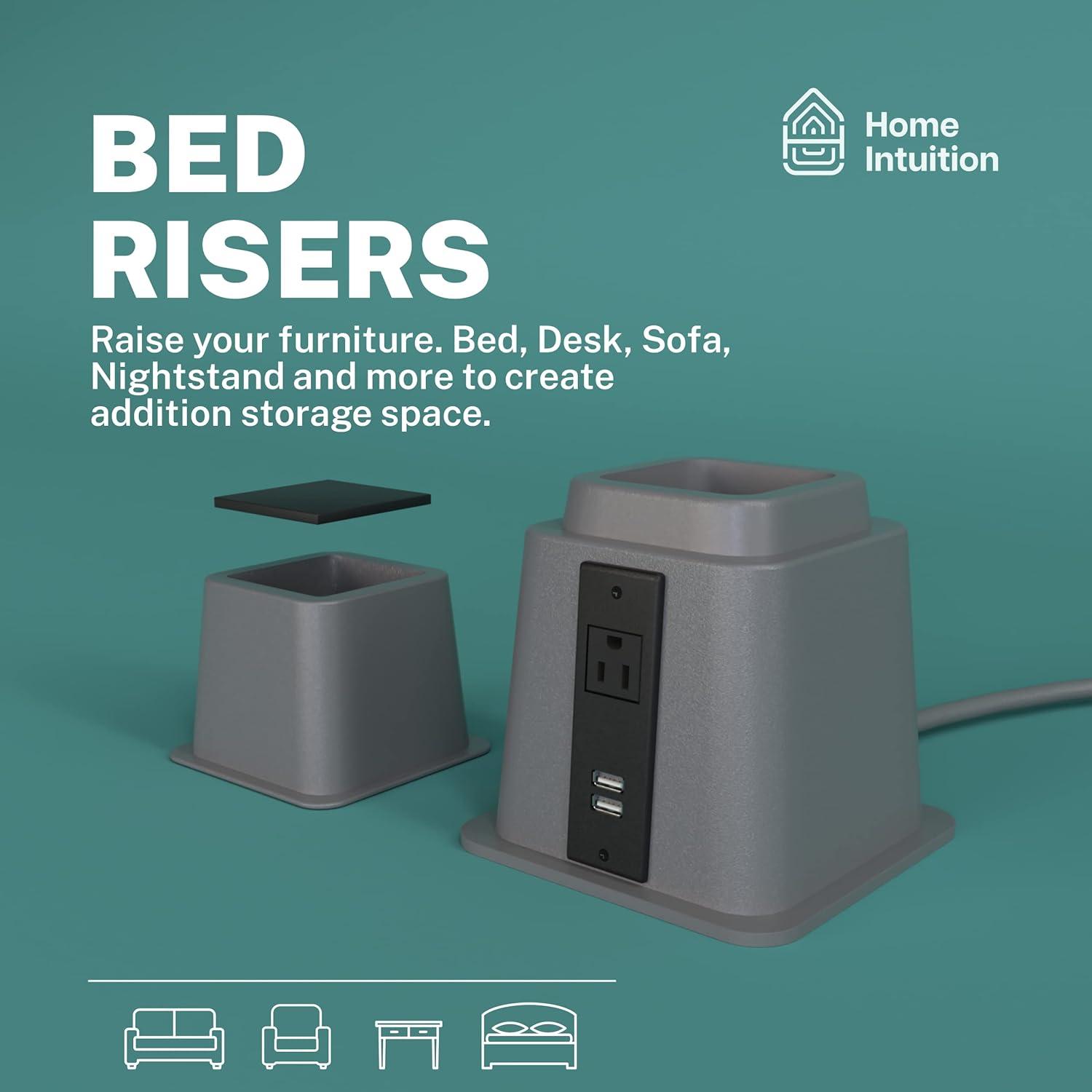 Home Intuition Bed Risers Heavy Duty Adjustable Furniture Riser 3, 5 or 8-Inch, 4 Pack, 8-Piece Set (Grey)