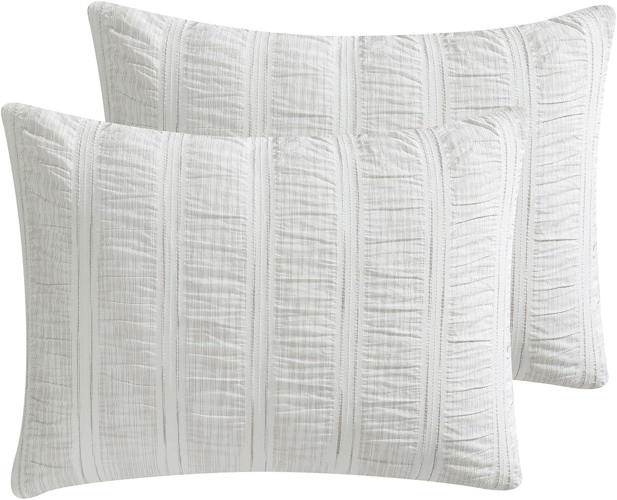 Full White Cotton Seersucker Comforter Set with Pillow Shams