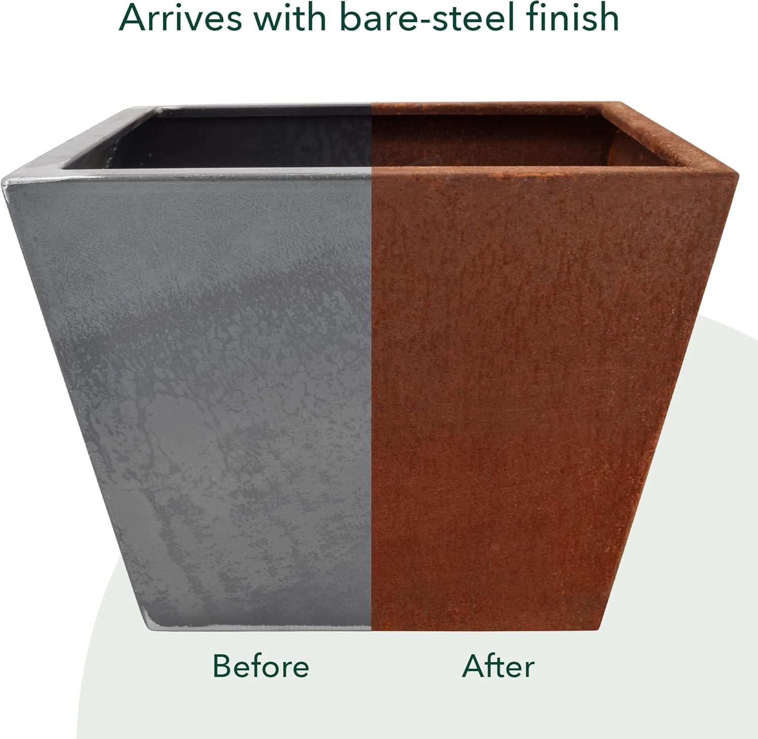 Large Weathered Corten Steel Square Planter