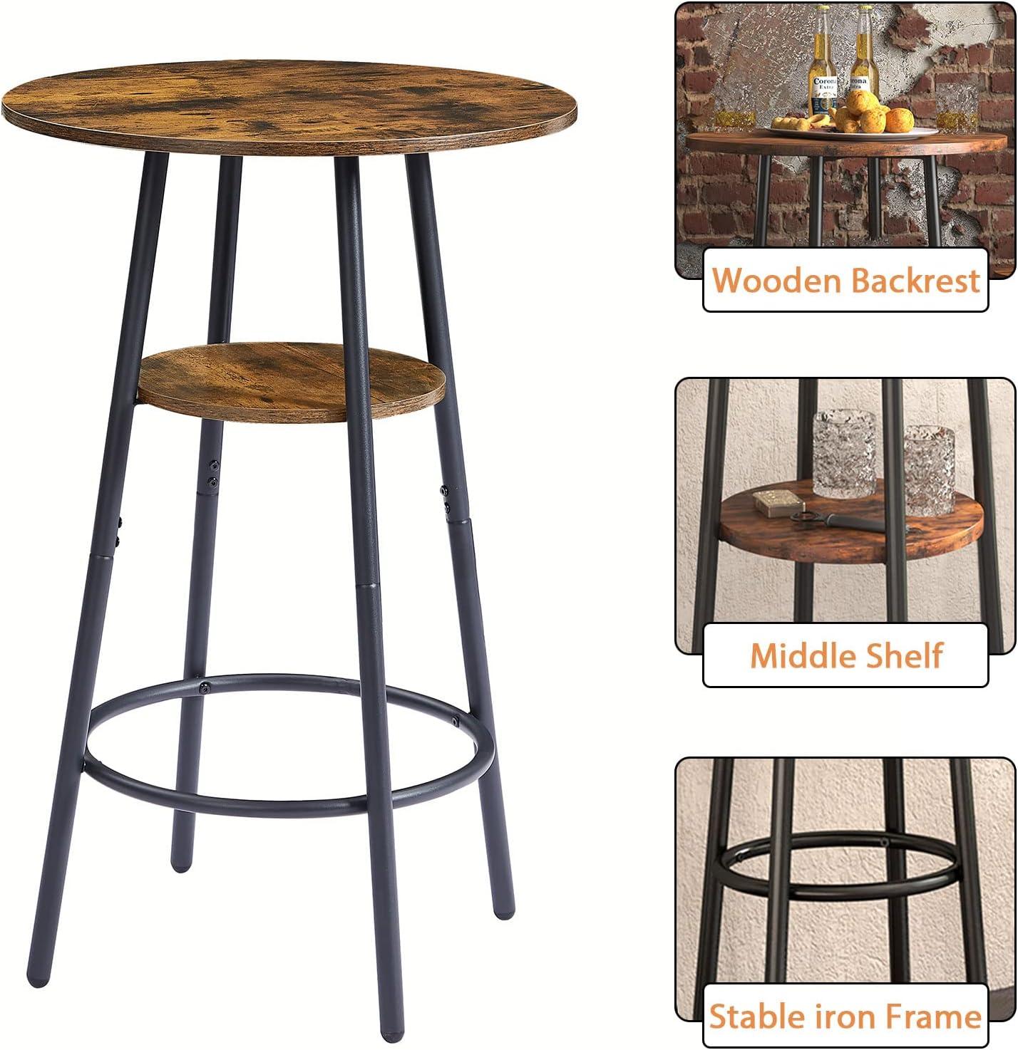 Rustic Brown and Black Metal 3-Piece Pub Table Set with Storage Shelf