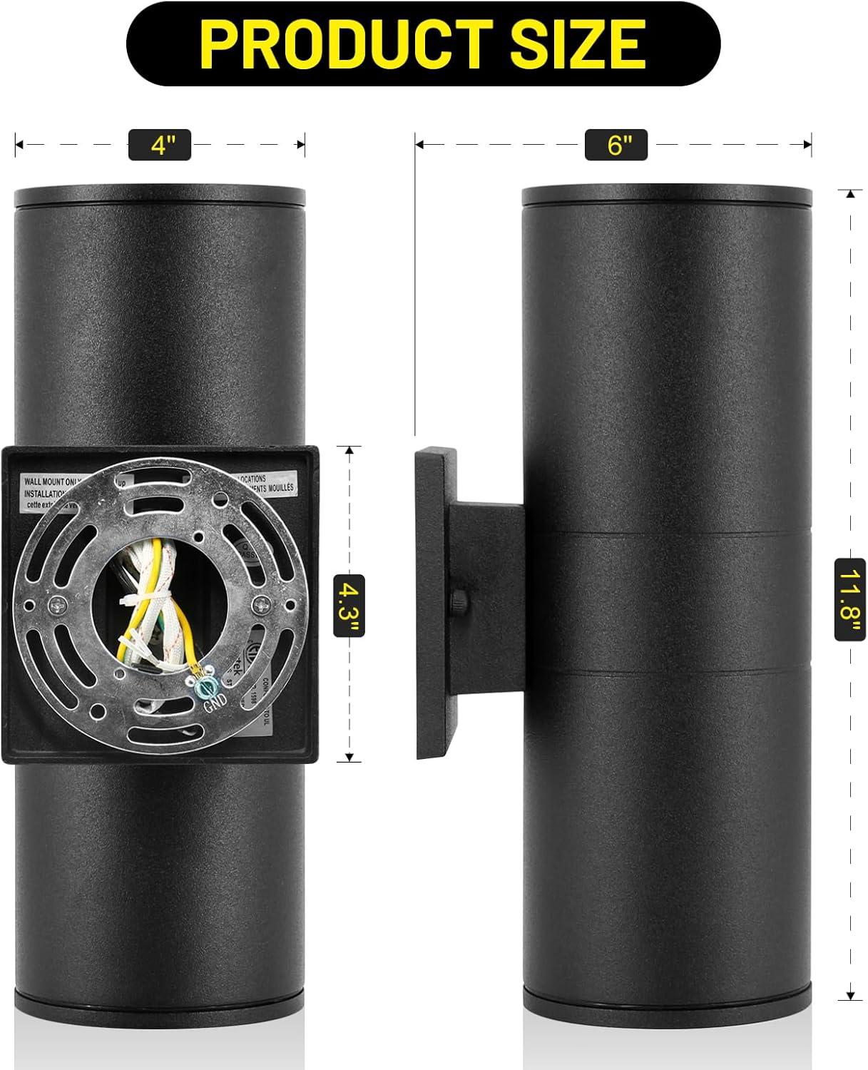 Black Aluminum Cylinder Outdoor Wall Sconce with LED Light