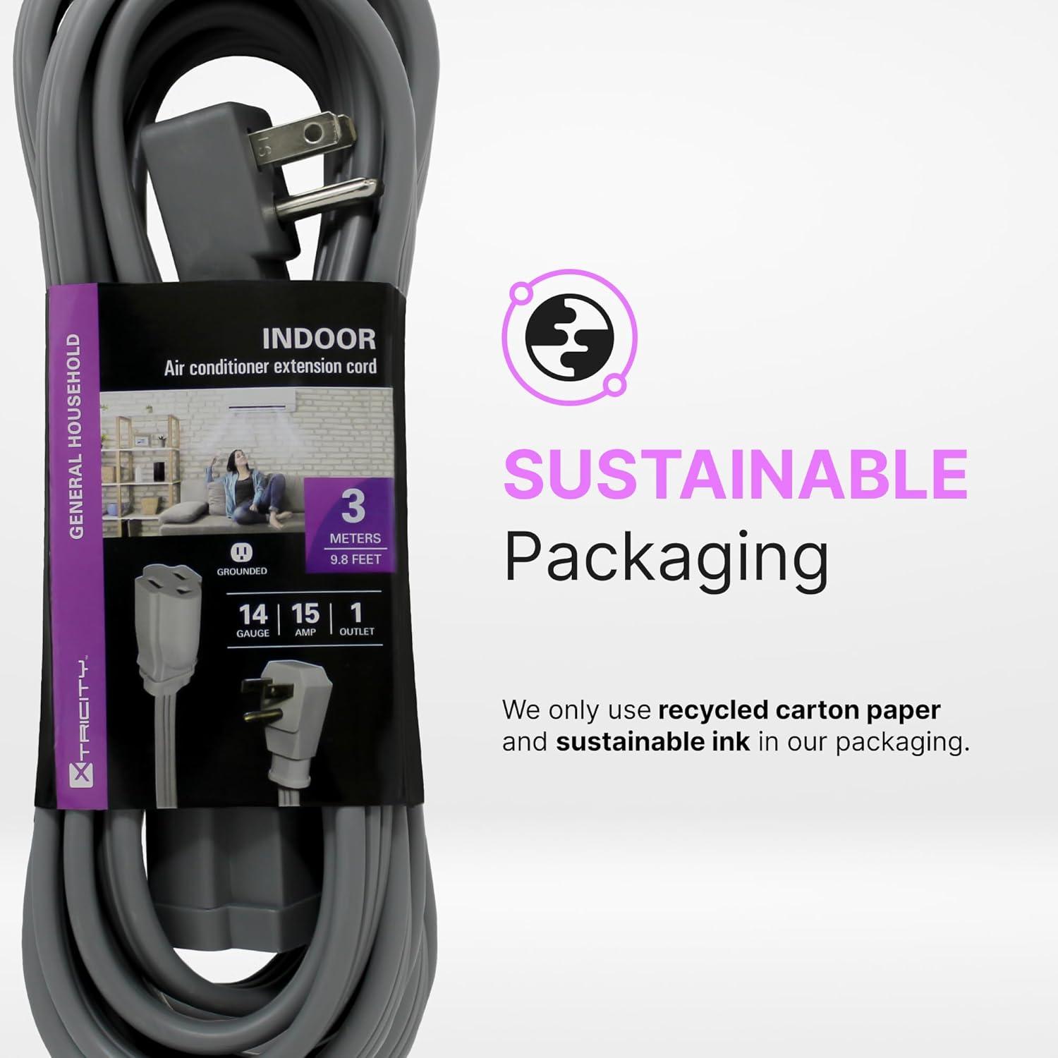 10 FT Heavy Duty Grey Air Conditioner and Appliance Extension Cord