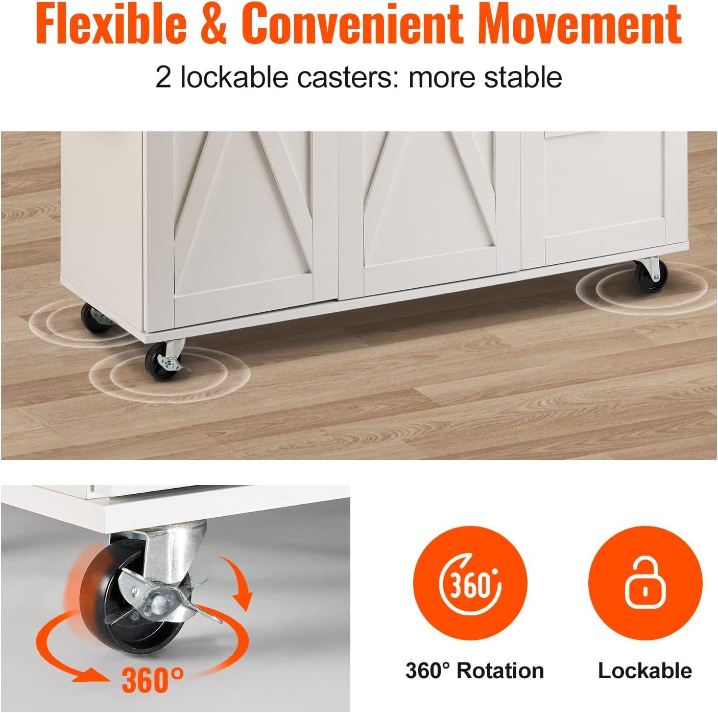 VEVOR Kitchen Island Cart, Rolling Storage Cabinet with Drawer and Shelves