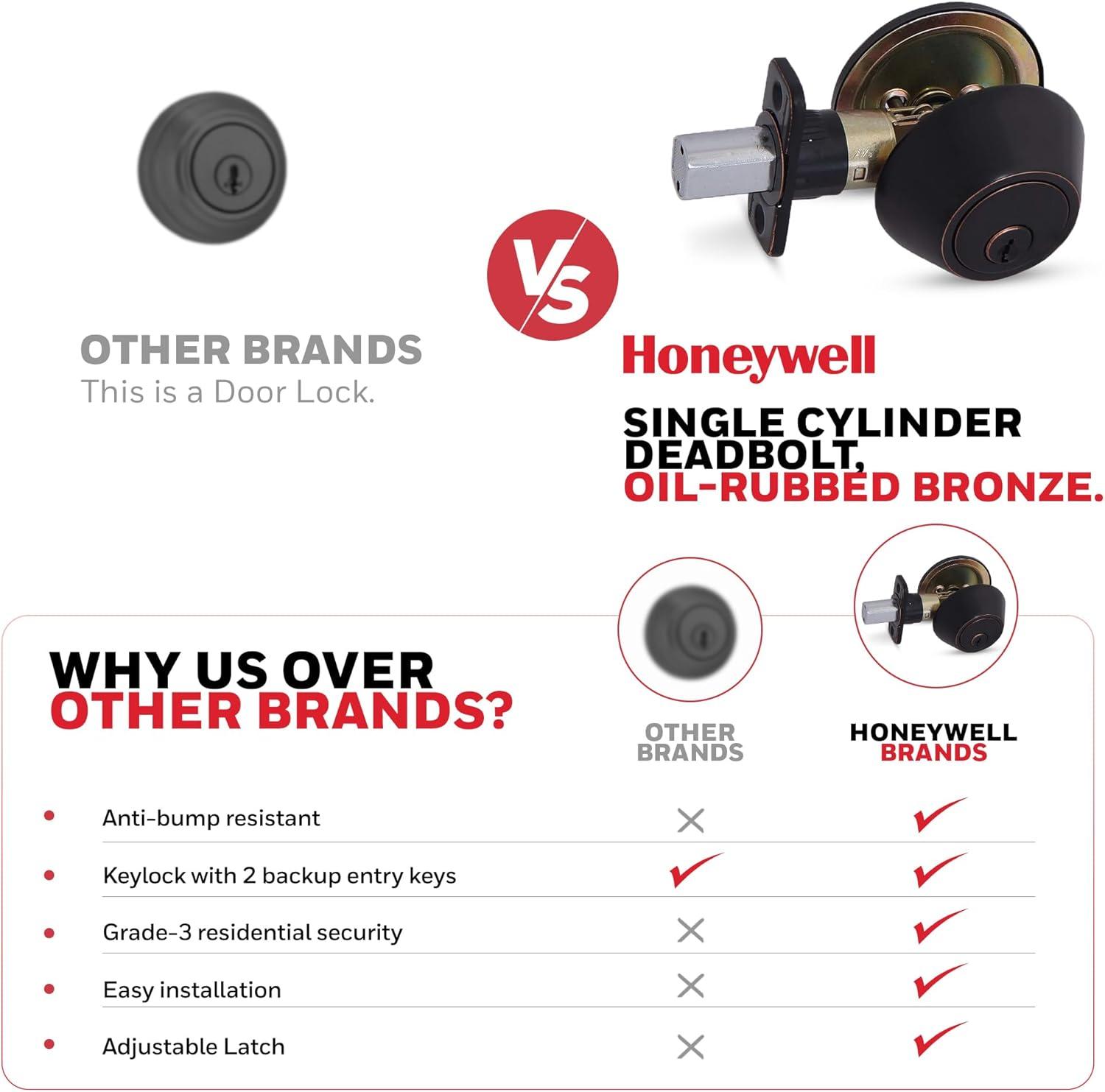 Honeywell Single Cylinder Deadbolt Door Lock, Oil Rubbed Bronze