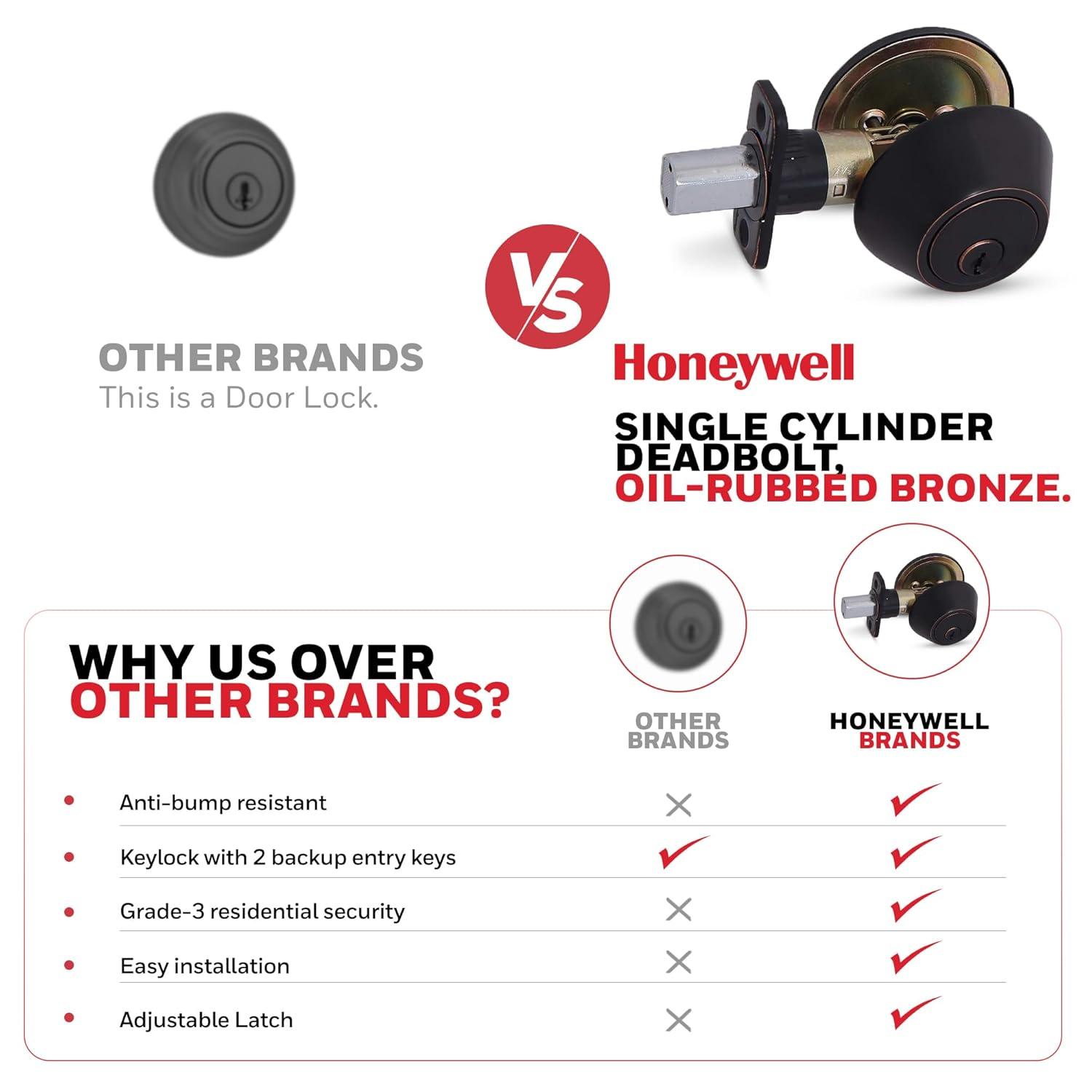 Honeywell Single Cylinder Deadbolt Door Lock, Oil Rubbed Bronze