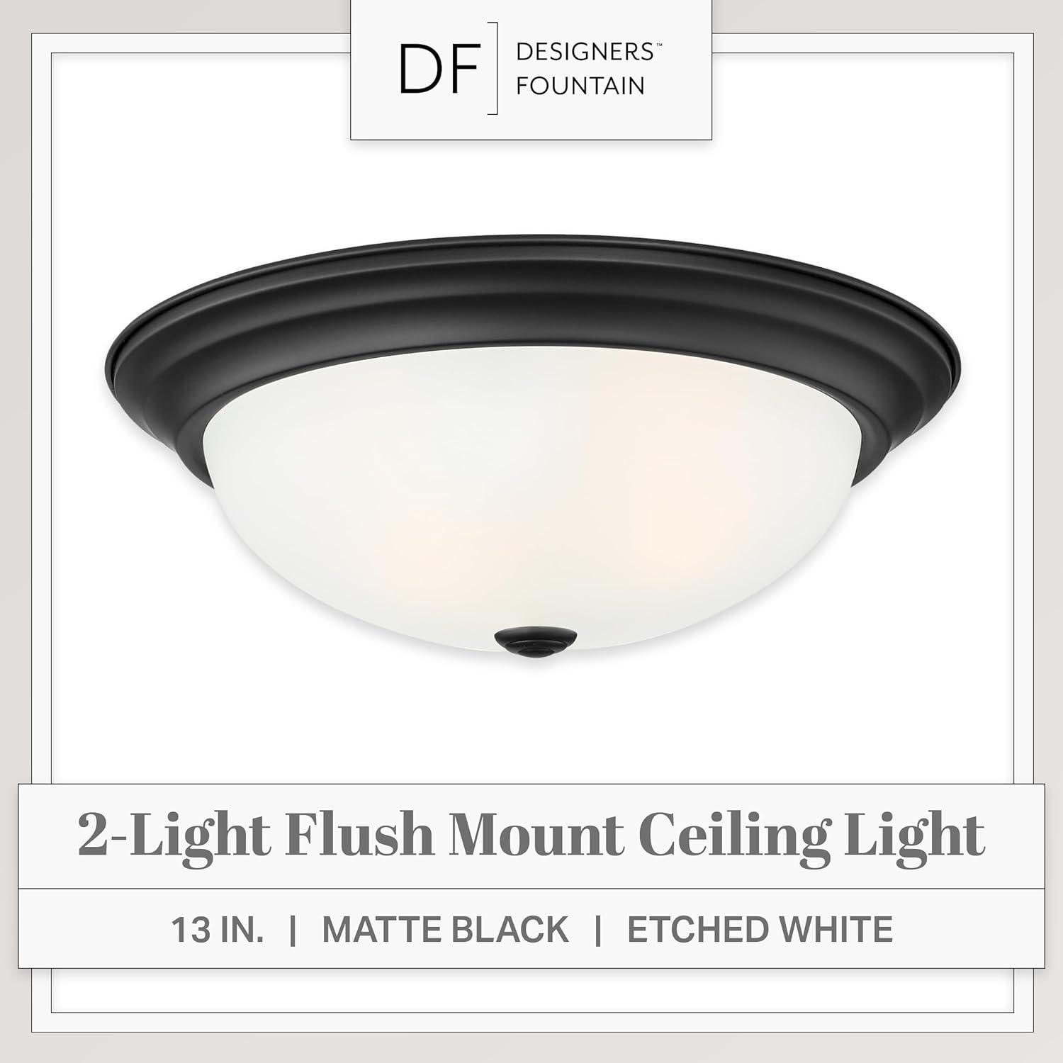 Designers Fountain 13.25 inch 2-Light Matte Black Flush Mount Ceiling Light, 1257M-MB-W
