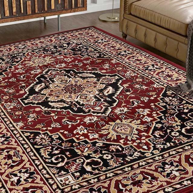 Red 6' x 9' Synthetic Medallion Area Rug