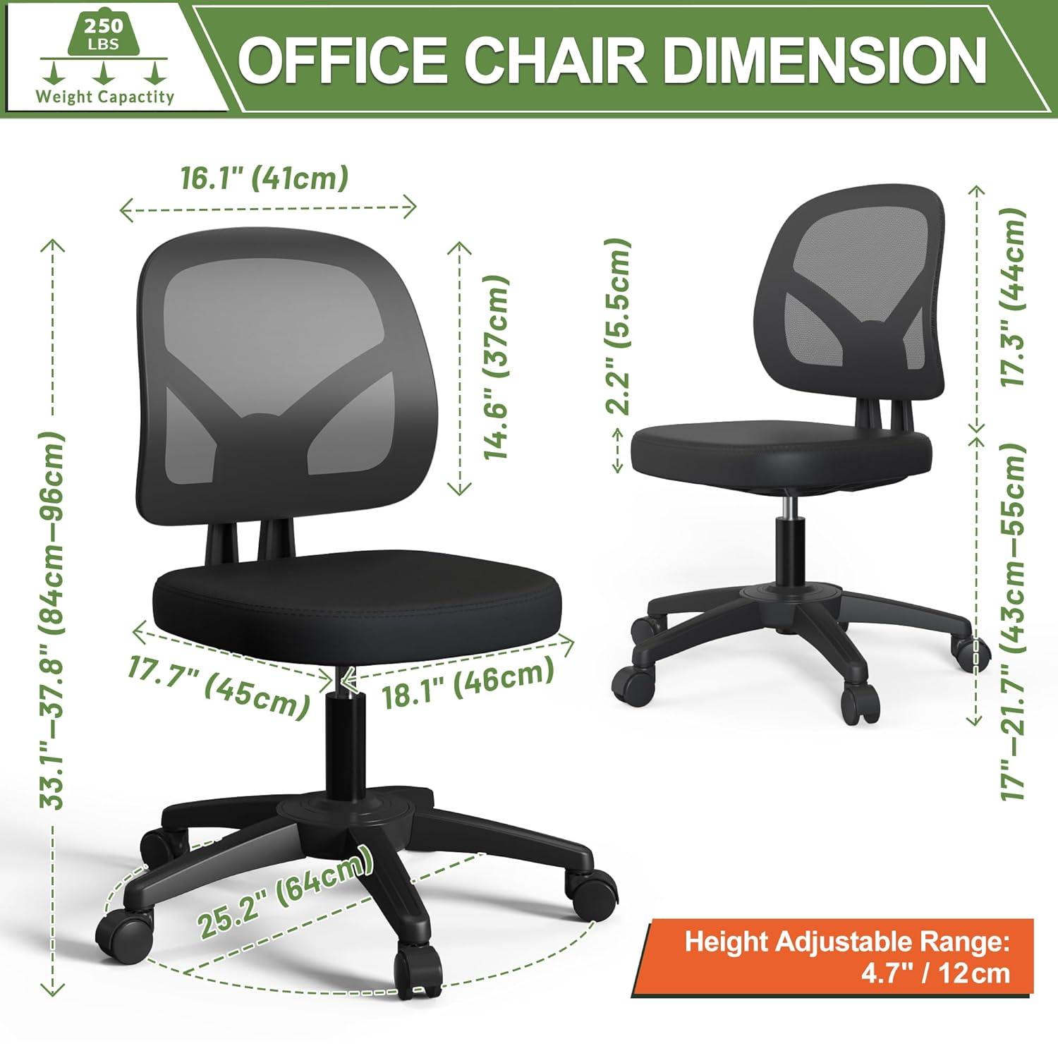 Mesh Office Chair Ergonomic Small Desk Chair No Arms Black Swivel Computer Chair with Wheels Task Chair for Small Spaces Mid Back Home Office Chair for Adults and Kids