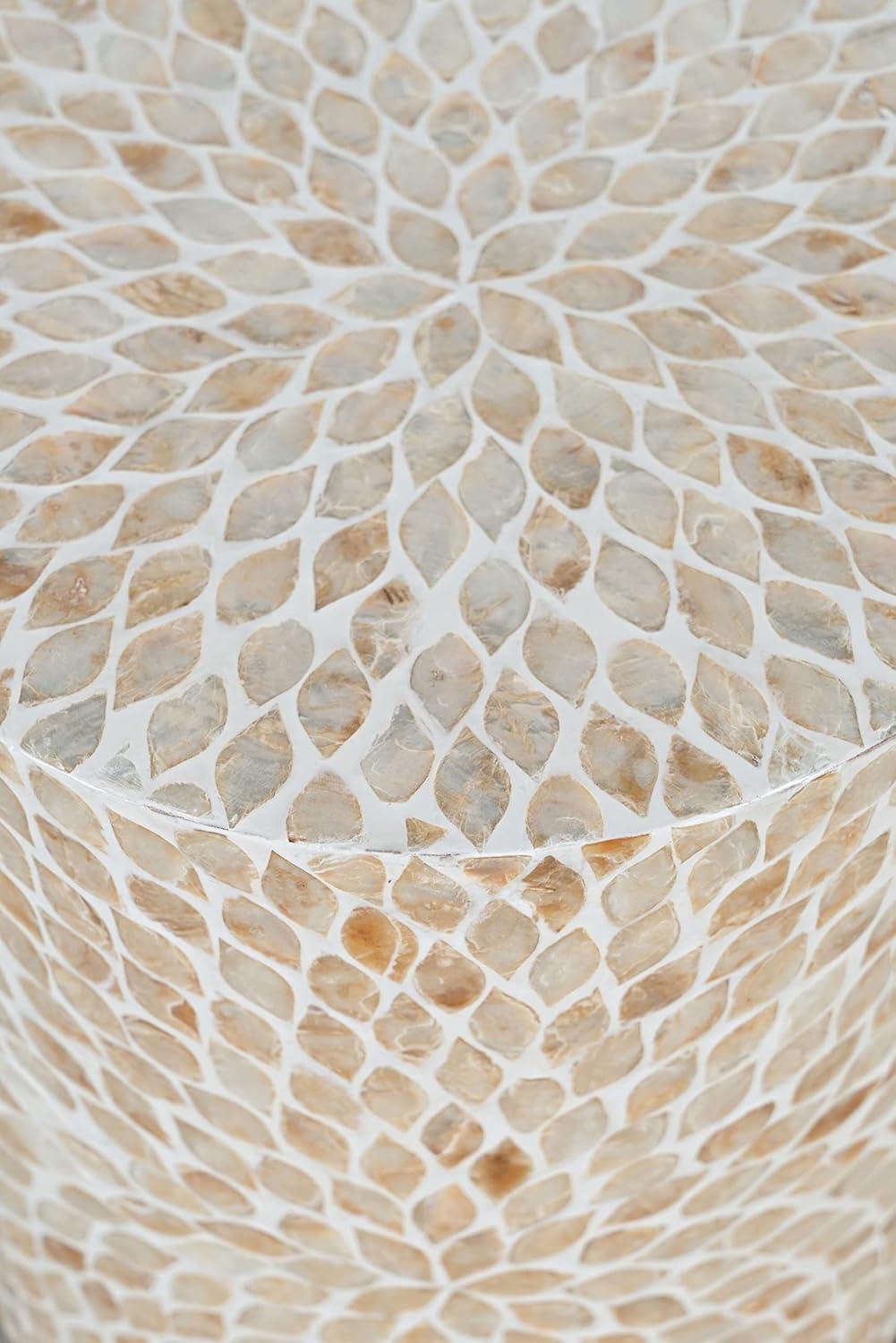 Cream Capiz Shell & Metal Transitional Round Accent Table