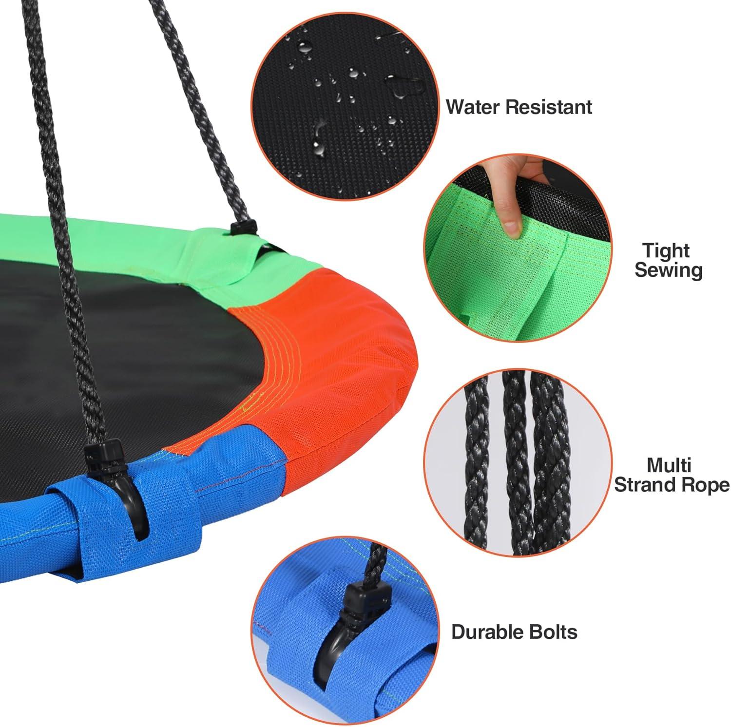 43" Saucer Tree Swing for Kids Adult, 600Lb Weight Capacity Large Disc Round Swing for Kids, Tree Swings for Backyard, for Indoor and Outdoor Playground, Multicolor, for Kids