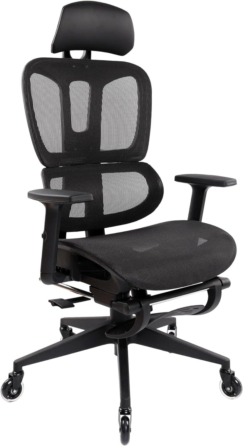 Black Ergonomic Mesh Office Chair with Adjustable Arms and Footrest