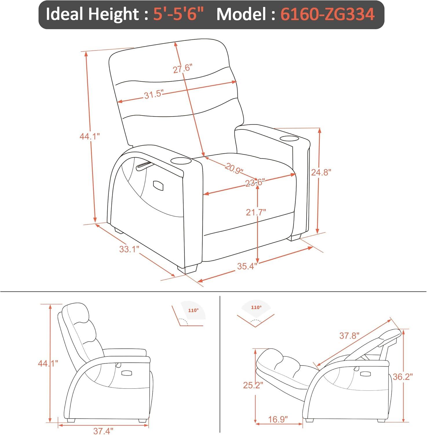 MCombo Power Zero Gravity Recliner Chair with Adjustable Headrest for Living Room, Fabric ZG334 (Medium, Neutral Grey)