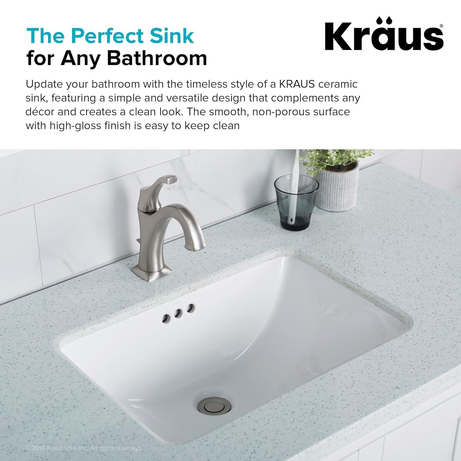 Elavo White Ceramic Rectangular Undermount Bathroom Sink with Overflow