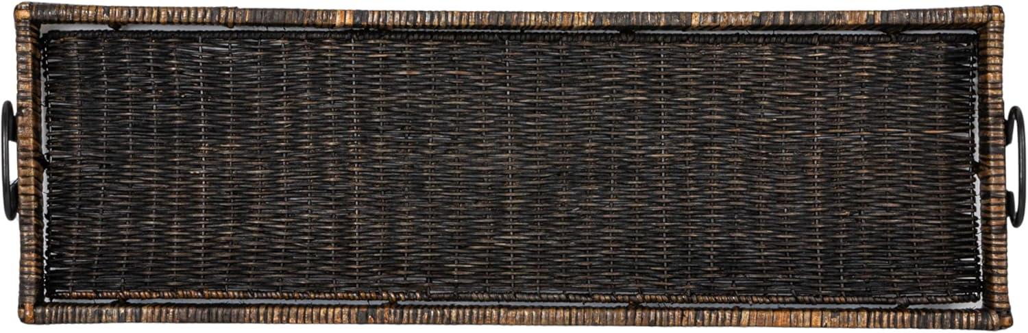 3R Studios Black Rattan and Wood Tray with Handles