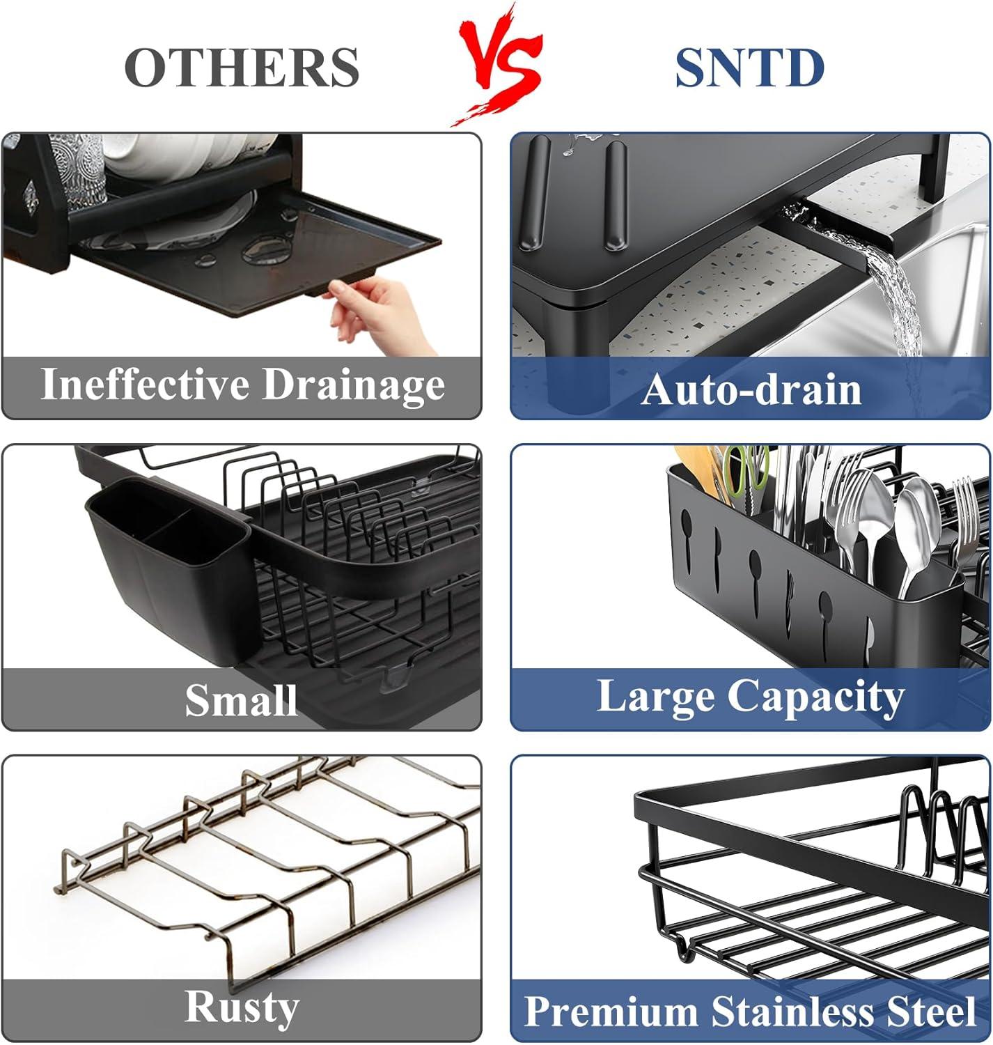 BEACHWATER POOL & SPA, LLC Dish Drying Rack For Kitchen Counter - Large Dish Rack With Drainboard, Rustproof Dish Drainer With Utensil Holder For Sink
