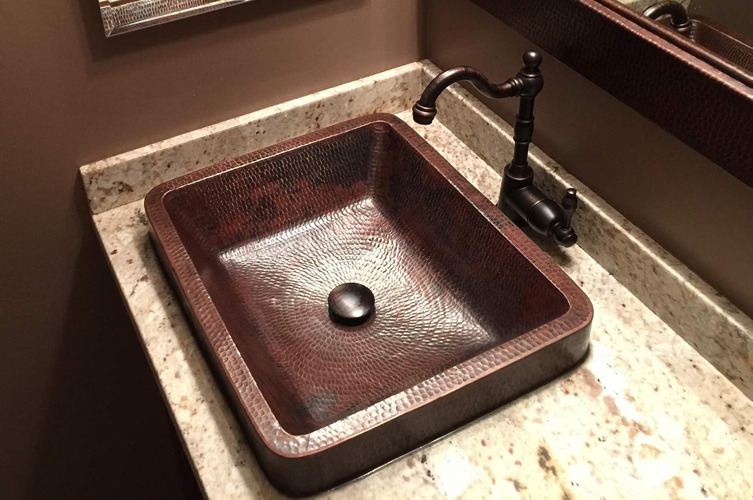 19" Rectangle Skirted Vessel Hammered Copper Sink