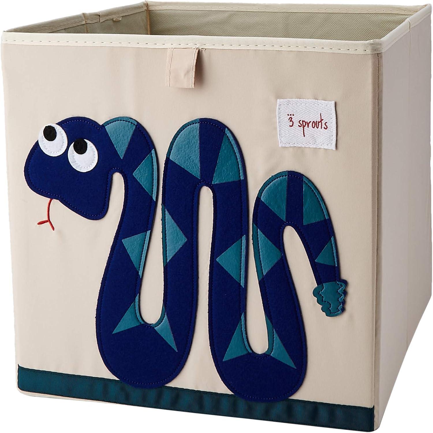 3 Sprouts Kids Childrens Foldable Fabric Storage Cube Bin Box, Blue Snake