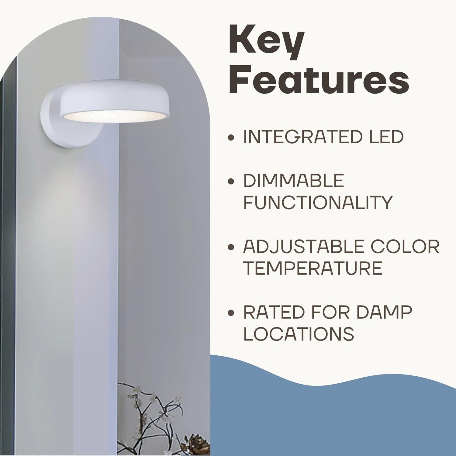 ZARIA 8 in. 1-Light White Integrated LED Wall-Light with White Metal Shade