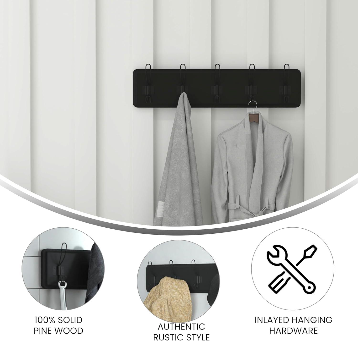 Flash Furniture Daly Rustic Rectangle Wood Coat Rack with Shelf/Storage, Black Wash