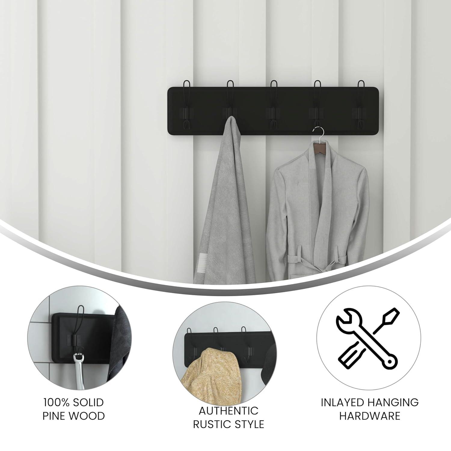 Flash Furniture Daly Rustic Rectangle Wood Coat Rack with Shelf/Storage, Black Wash