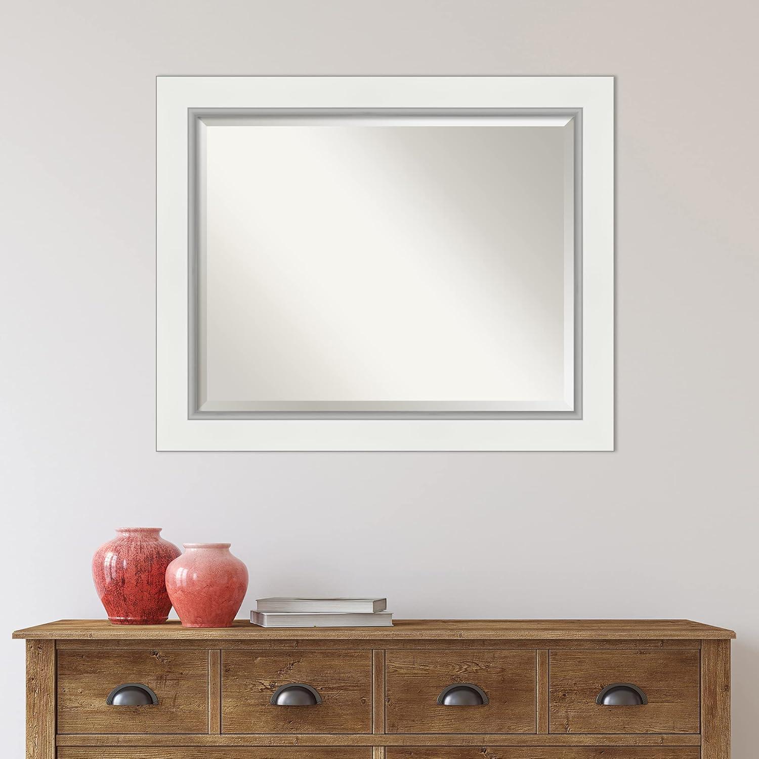 Eva White Silver Framed Bathroom Vanity Wall Mirror - Amanti Art