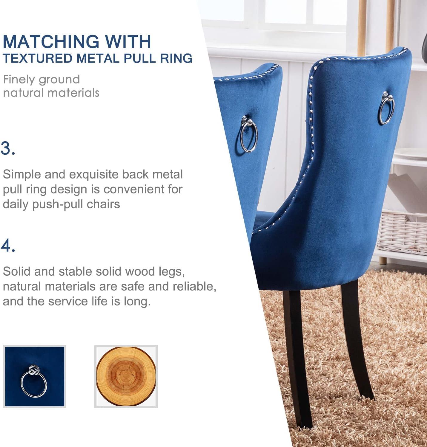 ODUSE-DAILY Velvet Dining Chairs Set of 2, Navy Kitchen & Dining Room Chairs, Tufted Dining Chairs, Fabric Upholstered, Solid Wood, Sillas De Comedor (Blue, 2 Pcs)