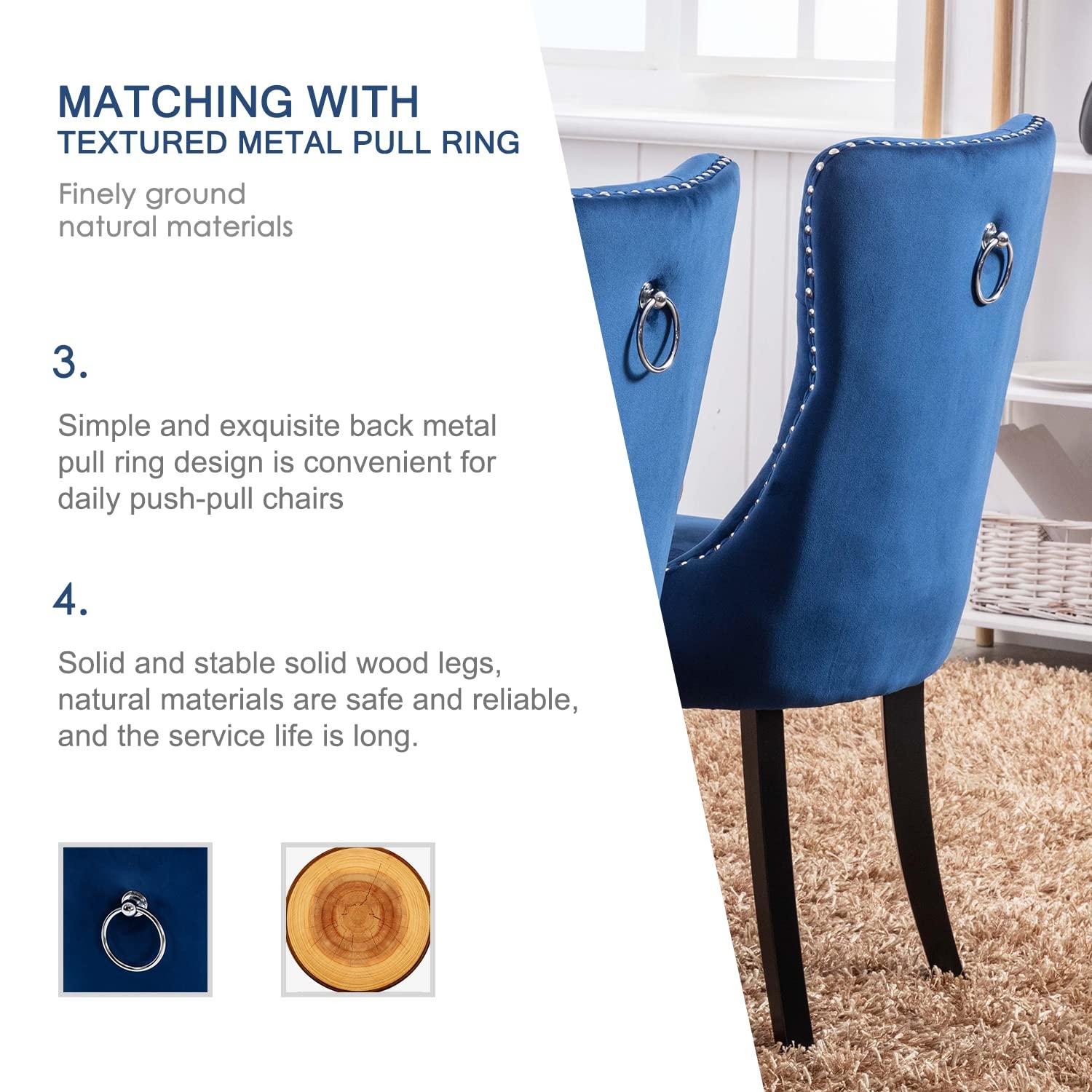 ODUSE-DAILY Velvet Dining Chairs Set of 2, Navy Kitchen & Dining Room Chairs, Tufted Dining Chairs, Fabric Upholstered, Solid Wood, Sillas De Comedor (Blue, 2 Pcs)