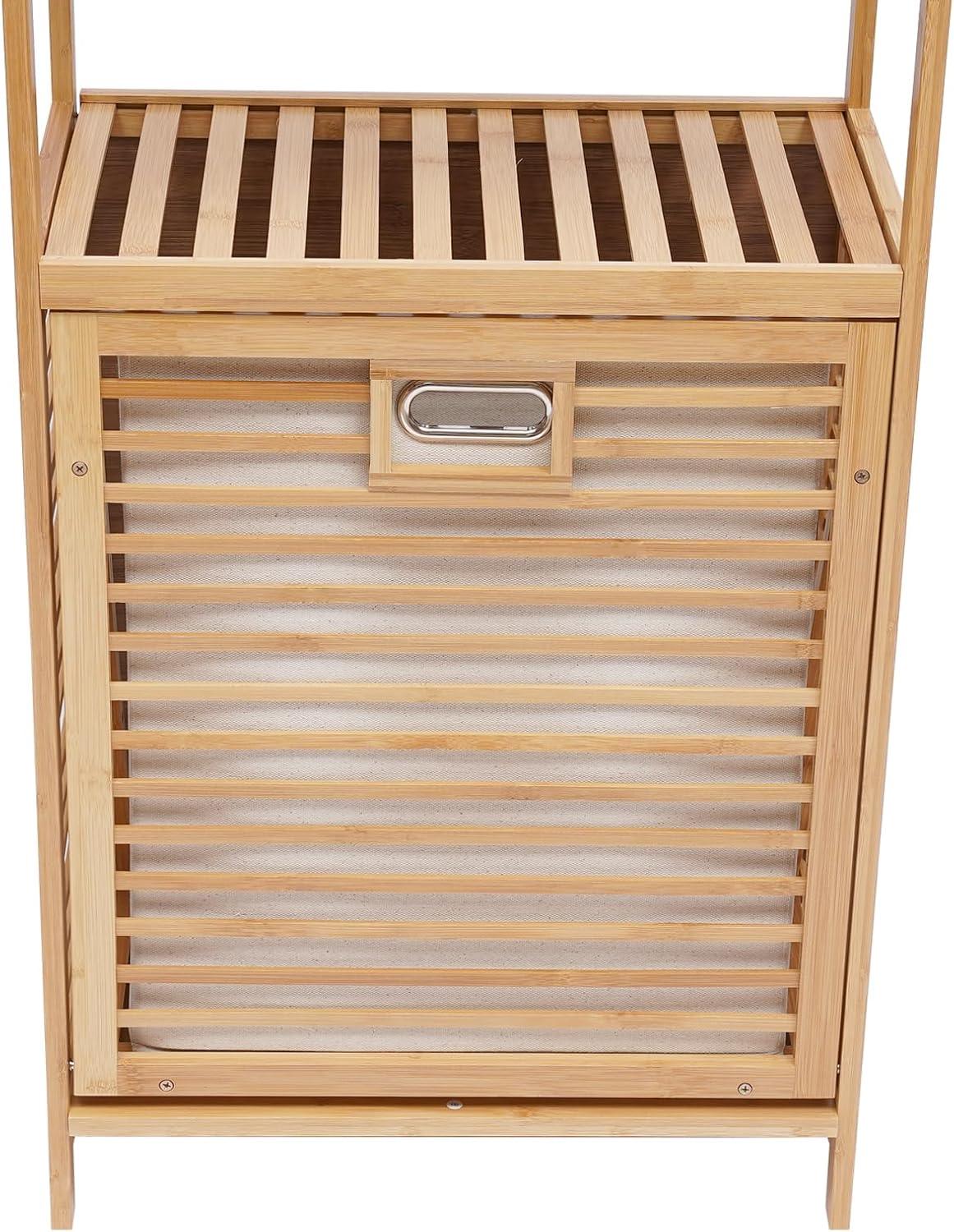 46.9" Bamboo Laundry Hamper with 3-Tier Storage Shelves