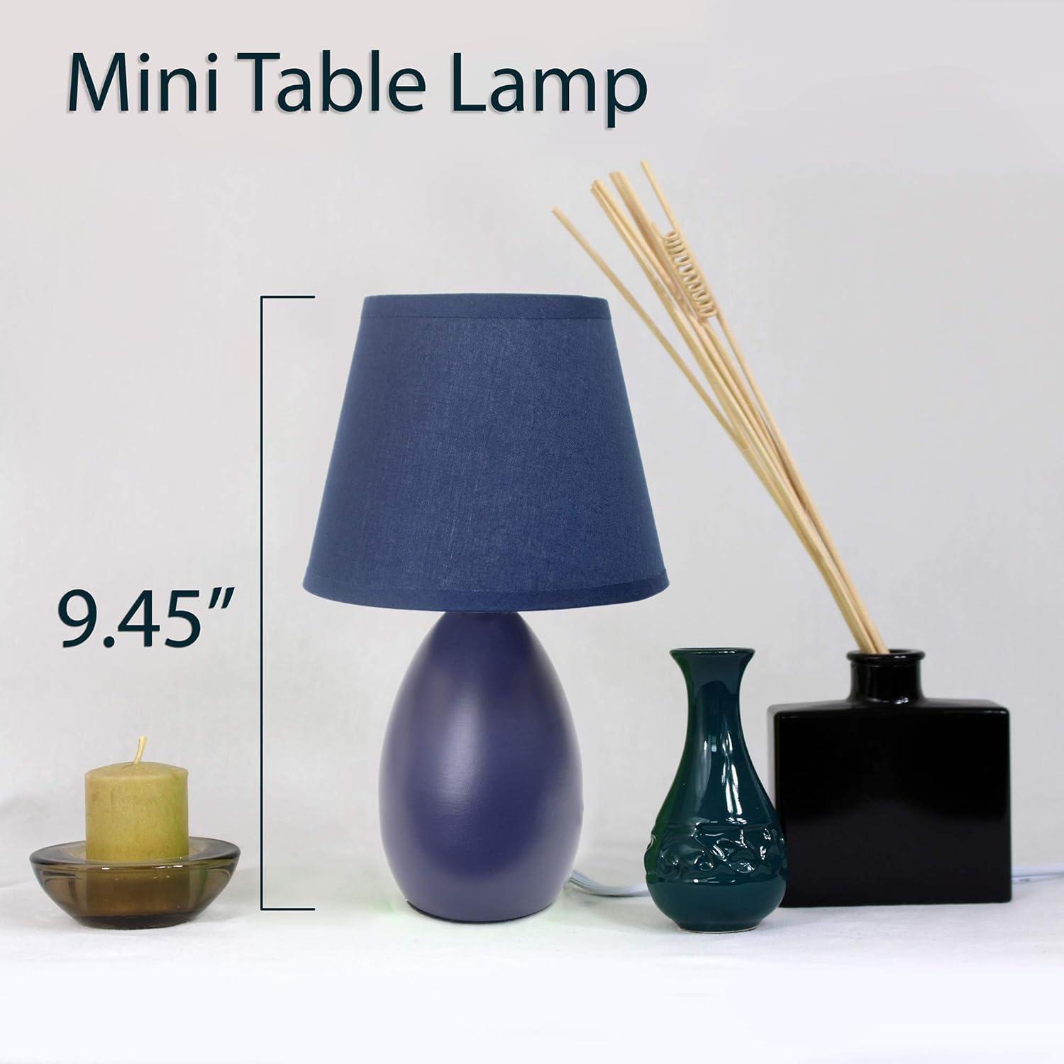 Blue Mini Egg Oval Ceramic Table Lamp with Fabric Shade