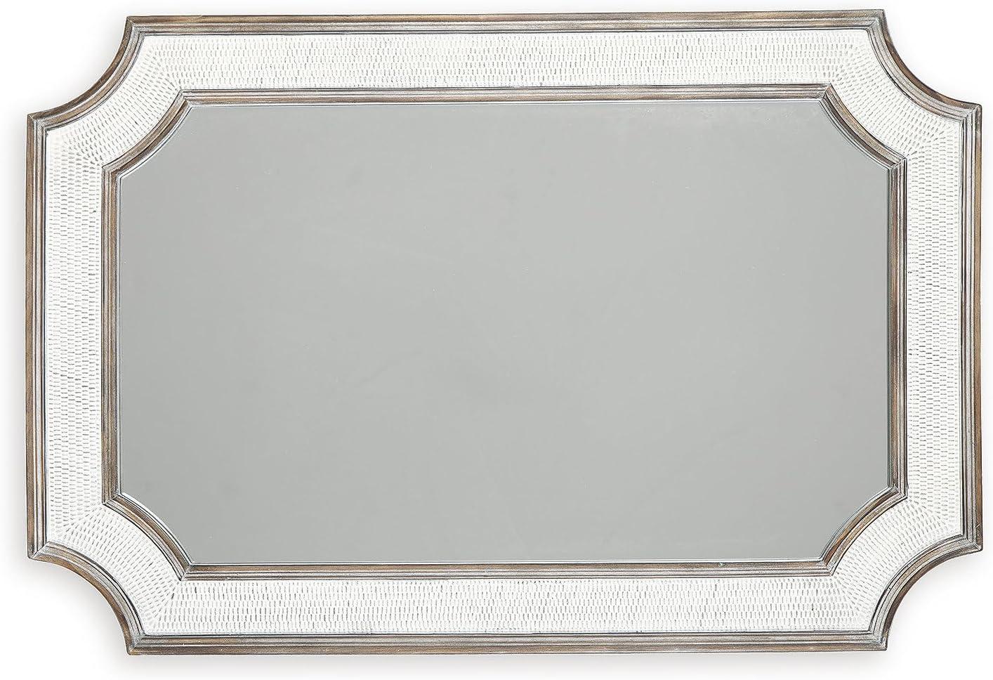 Antique White and Brown Rectangular Wood Accent Mirror