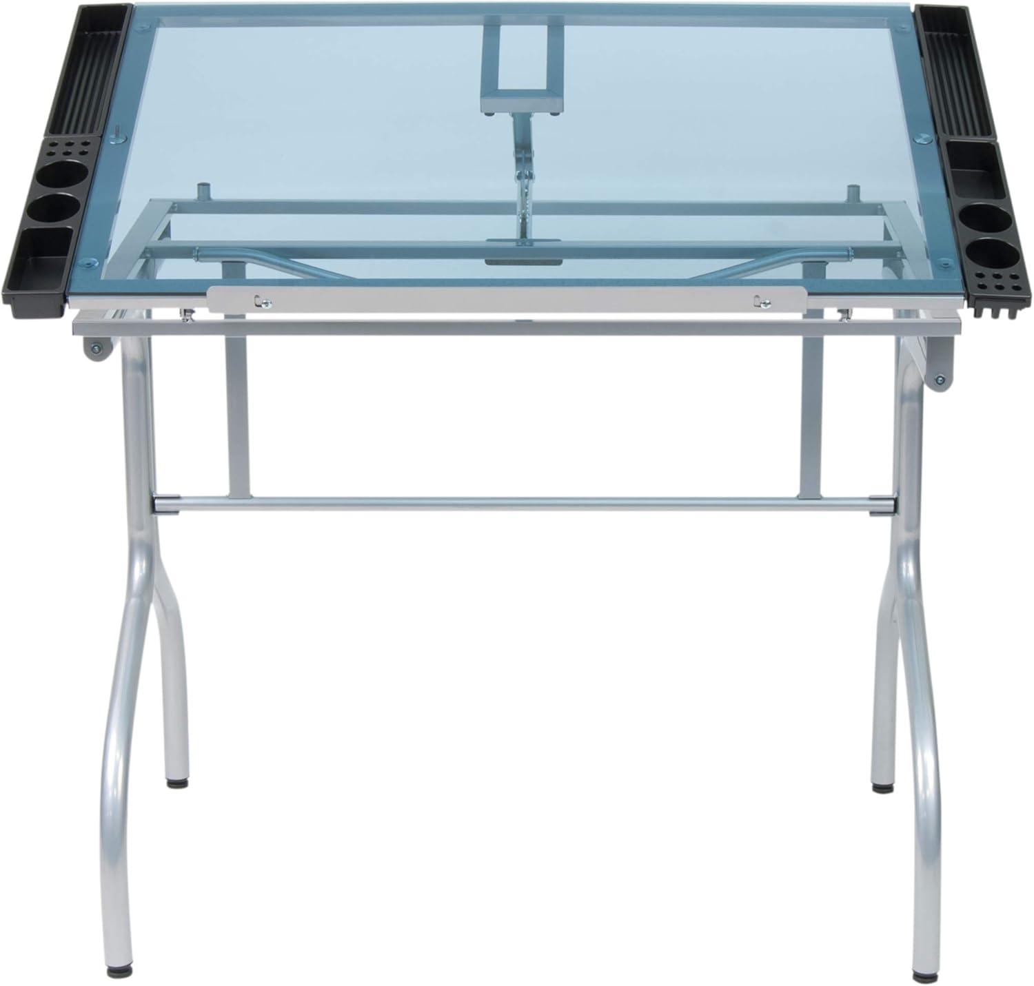 Futura 38'' Silver Frame Craft Station with Blue Tempered Glass Top