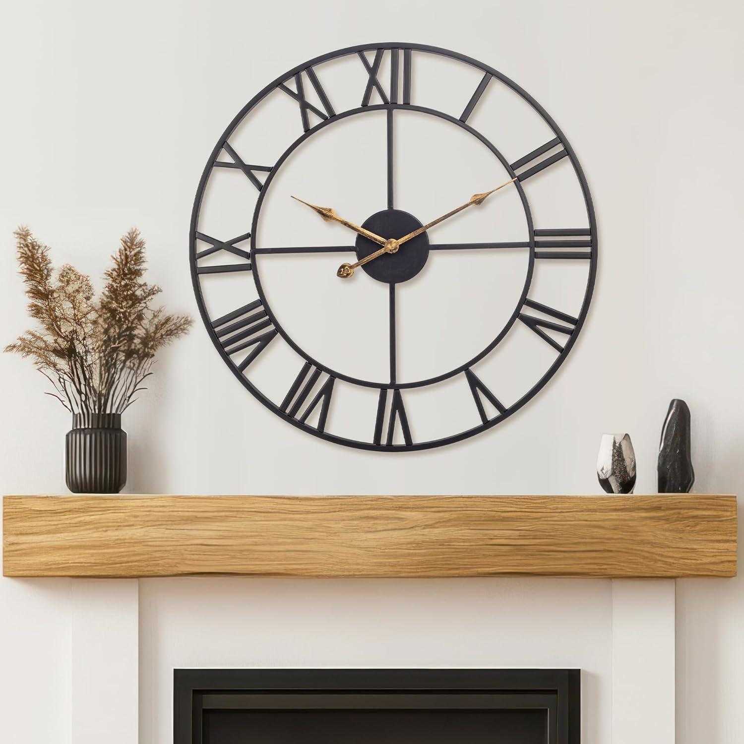 Oversized Black Metal Roman Numeral Wall Clock