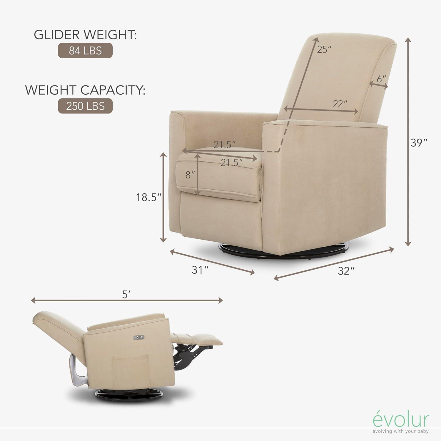 Evolur Greenguard Gold Certified Upholstered Swivel Reclining Glider
