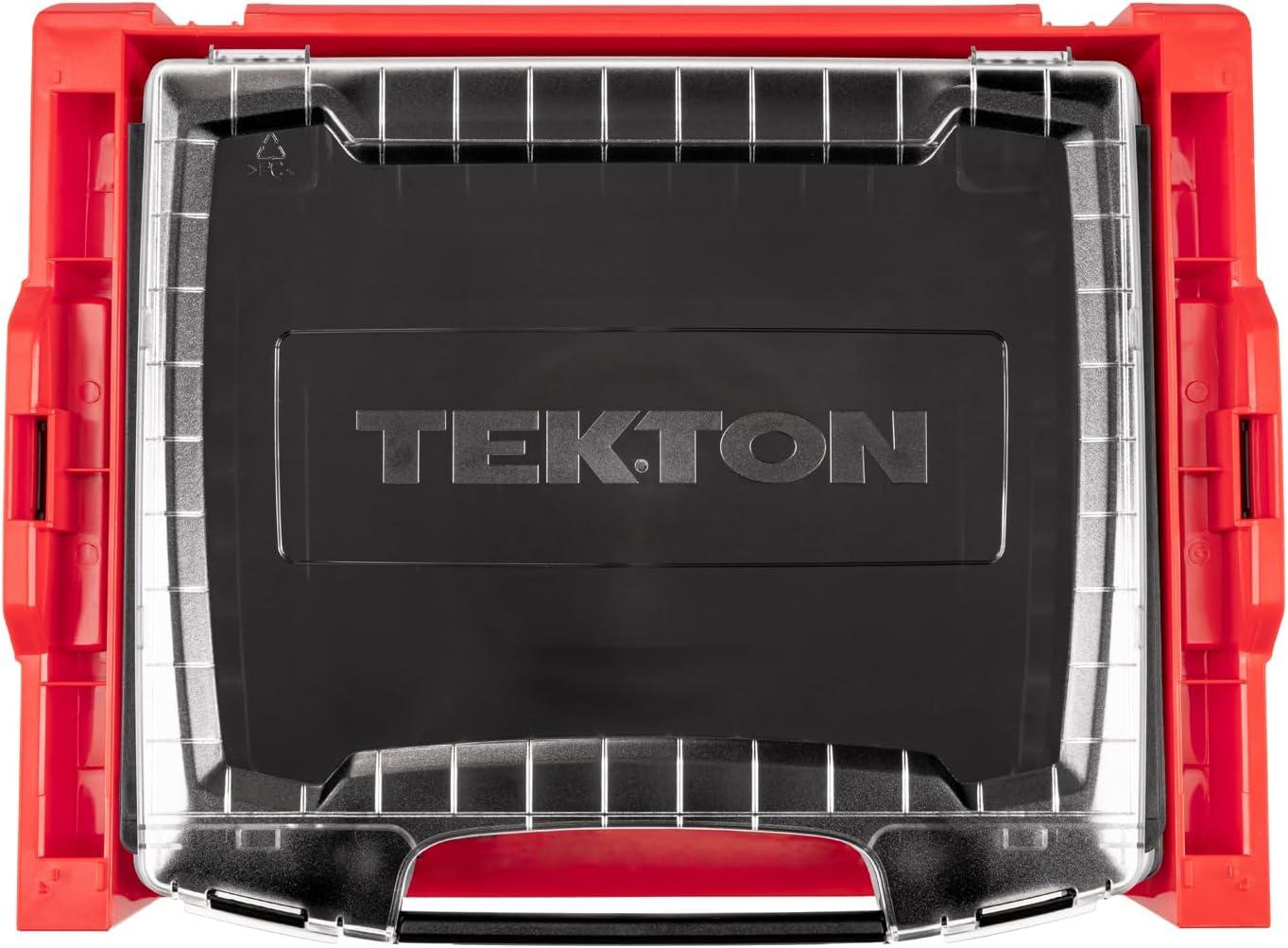 Red and Black Plastic Stacking Tool Box with Clear Lid