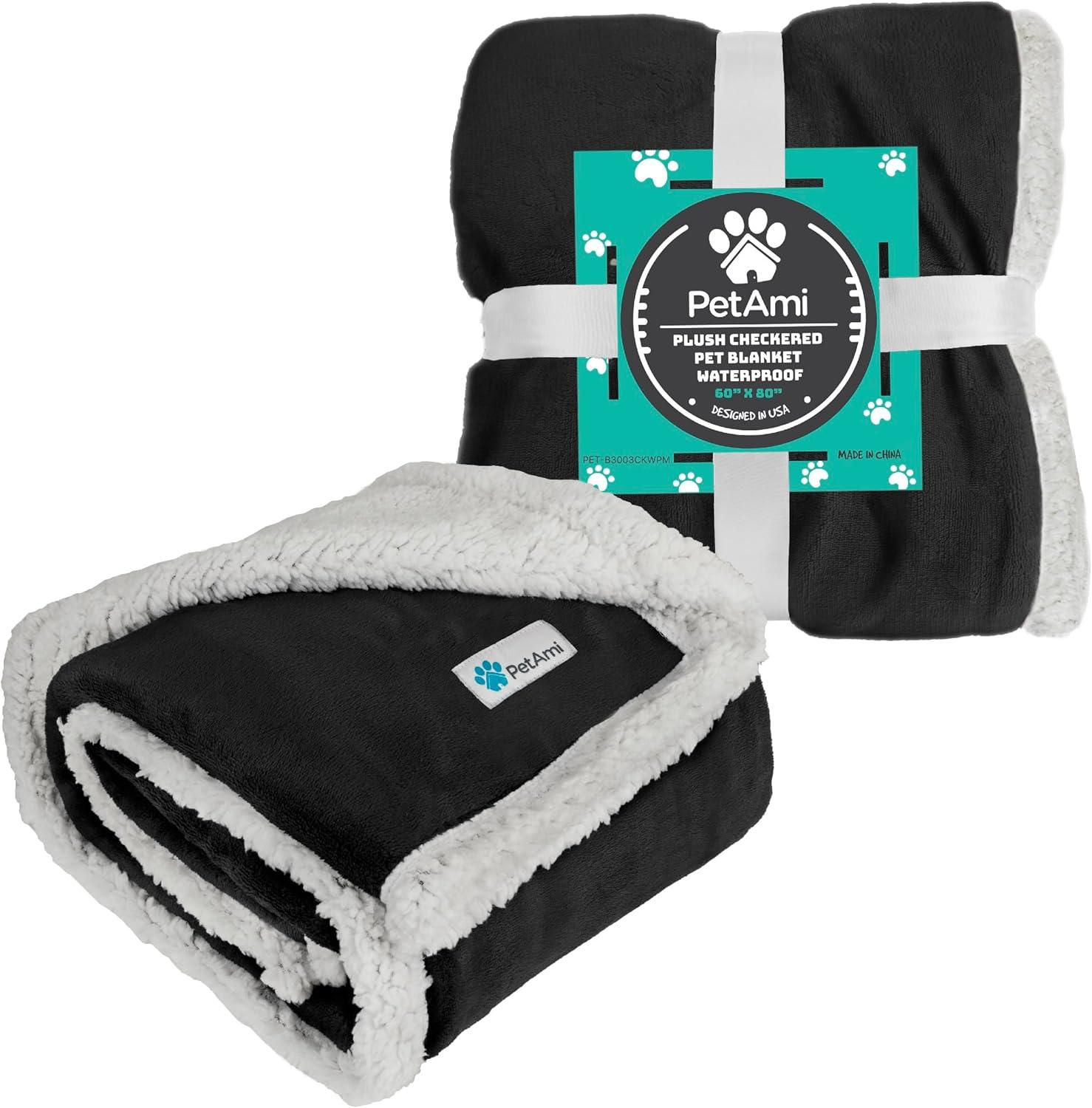 PetAmi Waterproof Dog Blanket for Bed Couch Sofa Cover, Reversible Faux Shearling Fleece Pet Throw