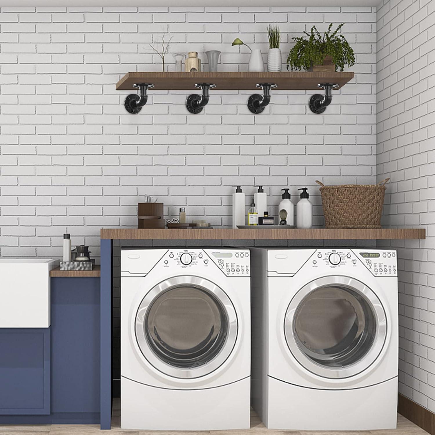 6 Pack Industrial DIY Wall Mount Pipe Shelving Brackets, Vintage Black Iron Rustic Home Shelf