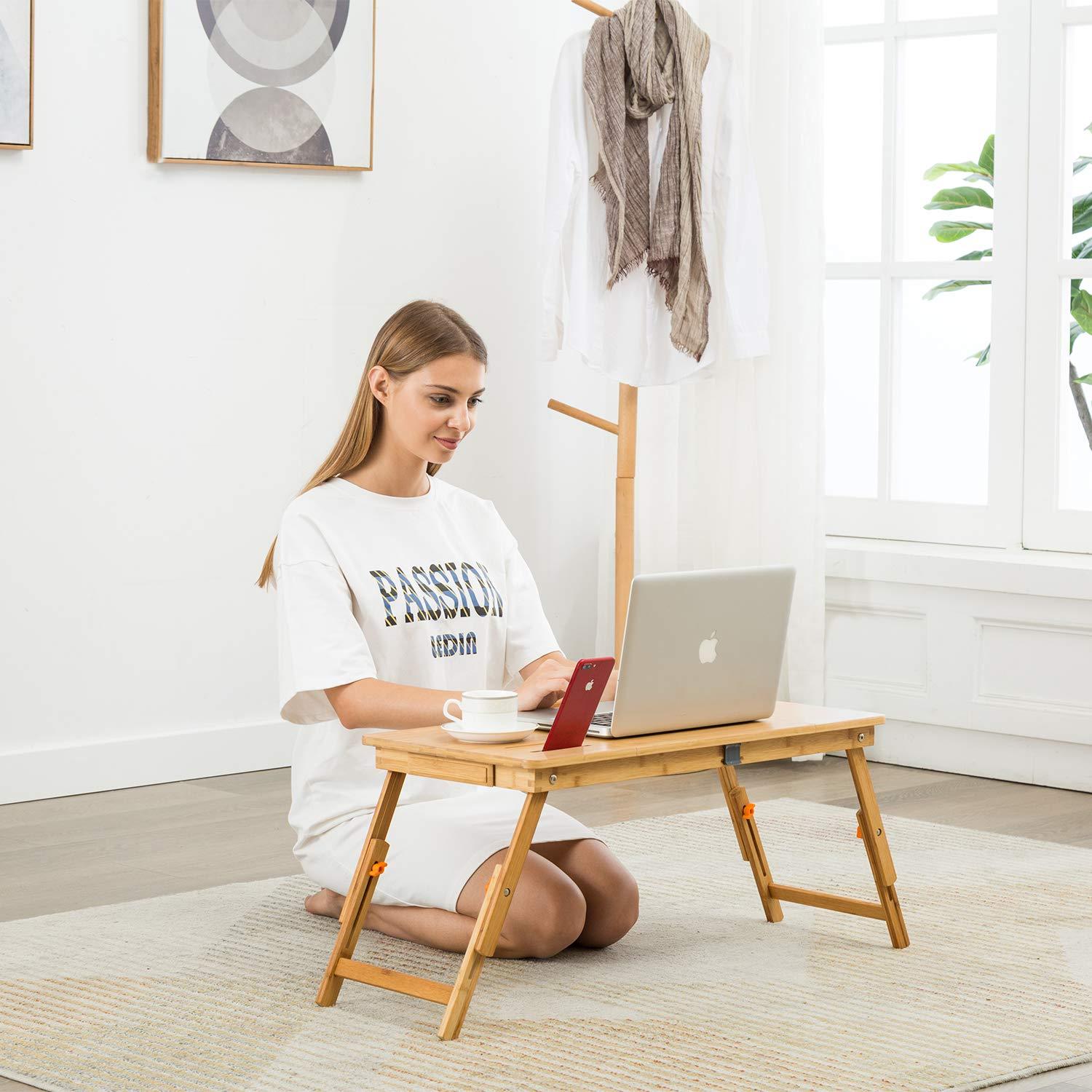 Bamboo Foldable Lap Desks for Laptop, Portable Bed Tray Table, Working,Snack Tray Breakfast Tray Bed Table Drawing Table