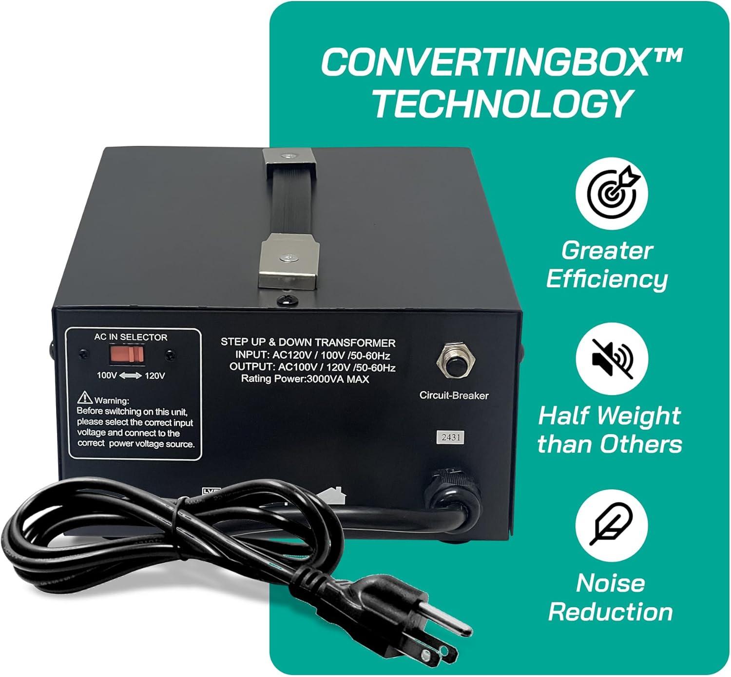 Litefuze 3000W Japan Voltage Converter Transformer - Step Up/down 100v to 120v & 120v to 100v - CE Certified with With Circuit Breaker Protection - 3-Year Warranty.(JP-3000)