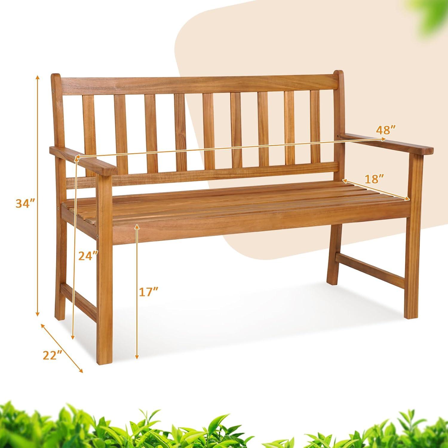 GVN 2-Person Outdoor Acacia Wood Bench with Backrest, Comfortable Outdoor Seating with Resistant Finish